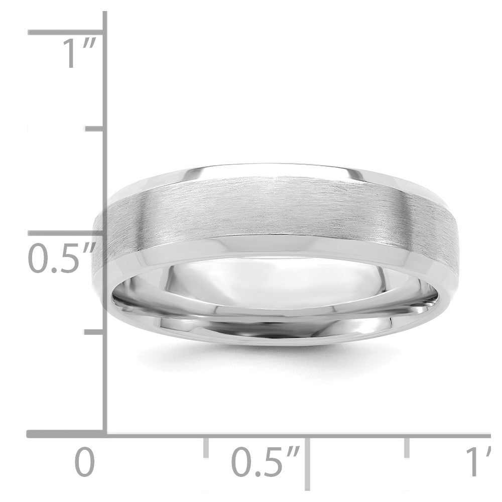 14k White Gold 6mm Lightweight Comfort Fit Brushed Satin with Polished Beveled Edge Wedding Band Size 9