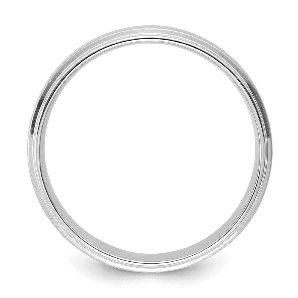 14k White Gold 6mm Standard Weight Comfort Fit Brushed Satin/Polished Stepped Edge Wedding Band Size 12