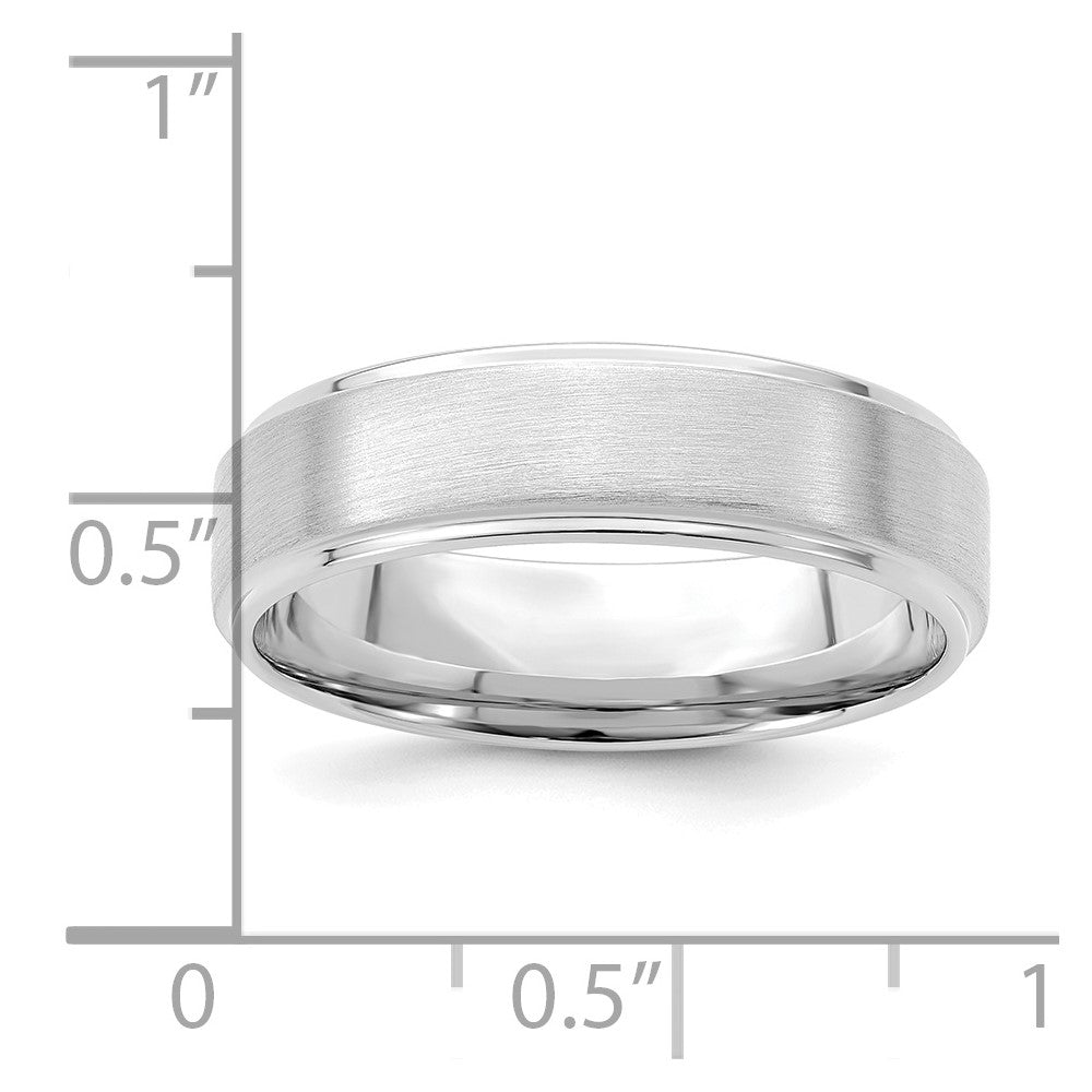 14k White Gold 6mm Lightweight Comfort Fit Brushed Satin/Polished Stepped Edge Wedding Band Size 10.5