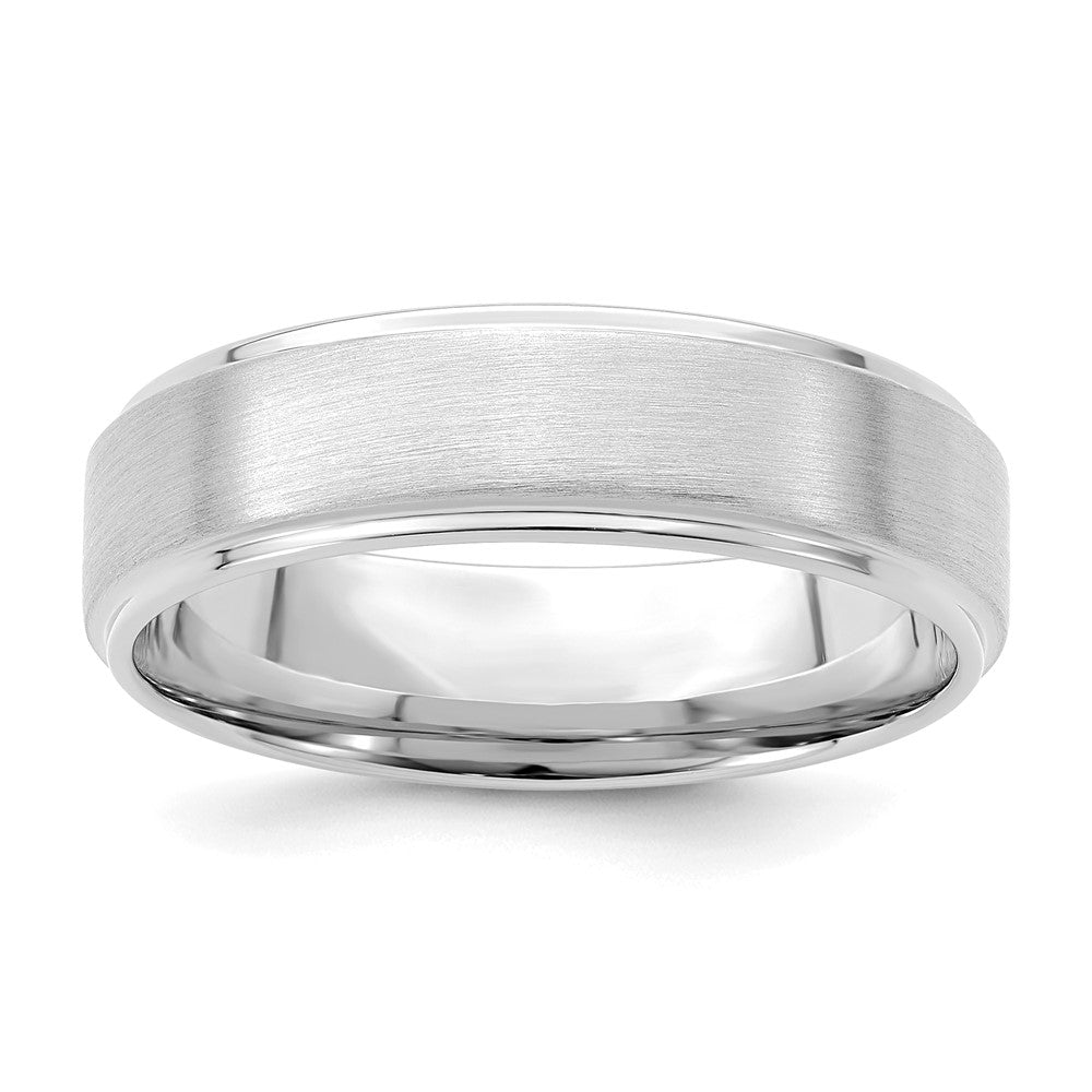 14k White Gold 6mm Heavyweight Comfort Fit Brushed Satin/Polished Stepped Edge Wedding Band Size 11