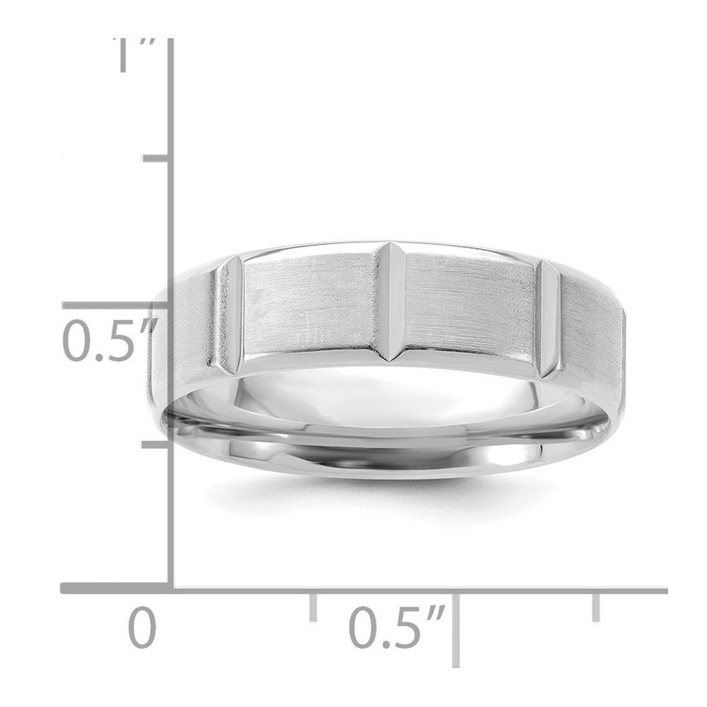 14k White Gold 6mm Lightweight Comfort Fit Brushed/Polished Beveled Edge with Vertical Lines Wedding Band Size 7