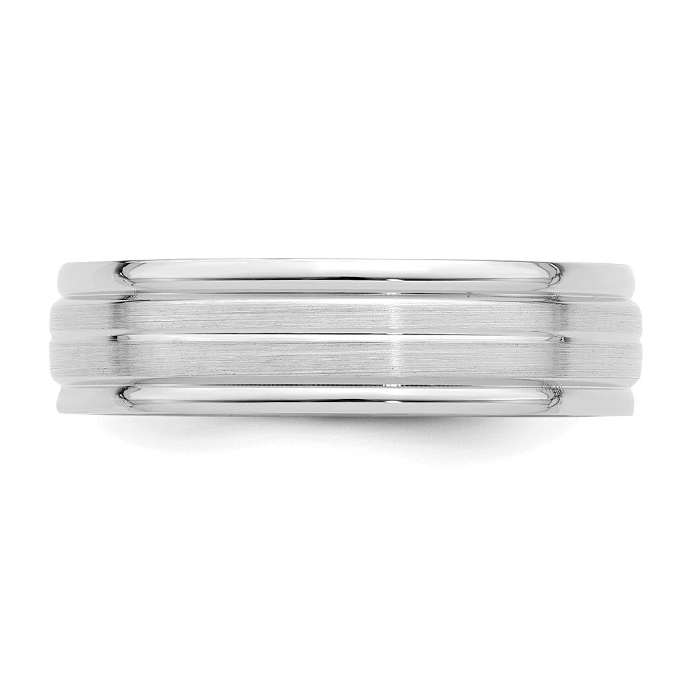 14k White Gold 6mm Heavyweight Comfort Fit Brushed Satin with Center Line Fancy Wedding Band Size 12