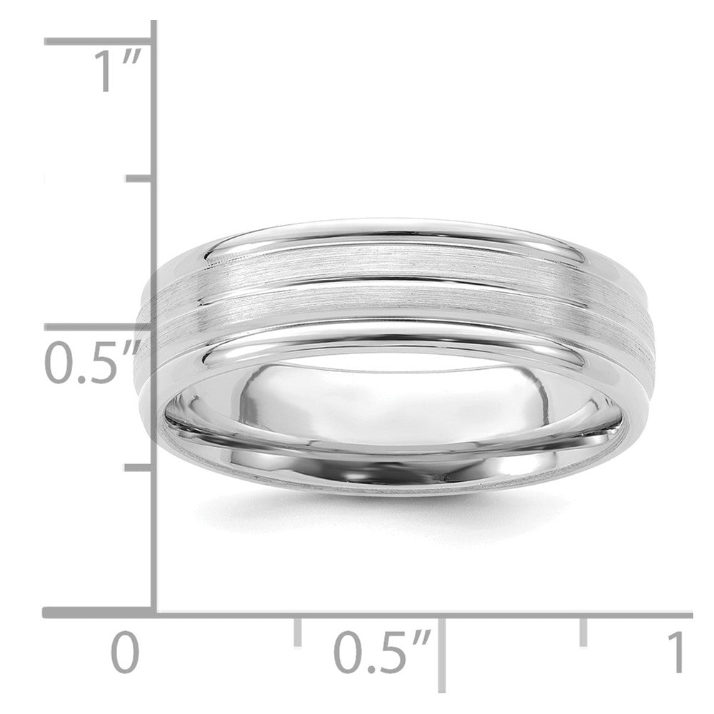 14k White Gold 6mm Lightweight Comfort Fit Brushed Satin with Center Line Fancy Wedding Band Size 12