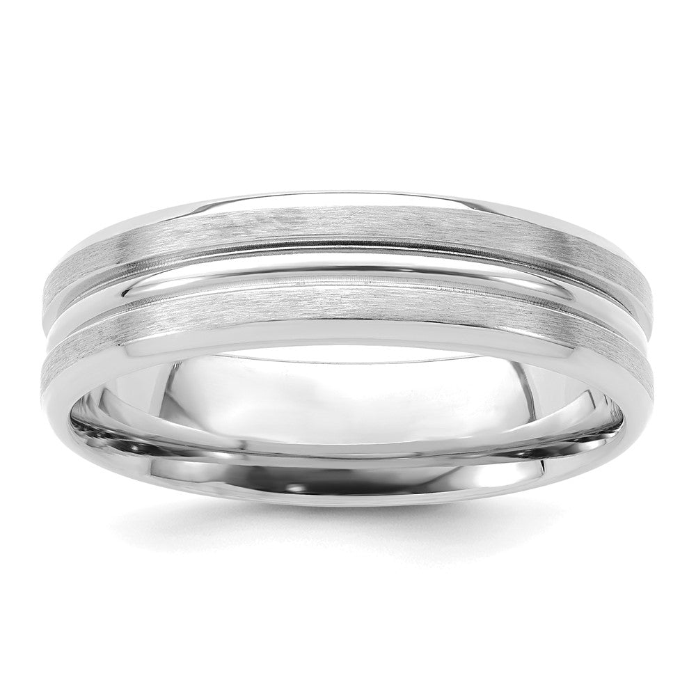 14k White Gold 6mm Heavyweight Comfort Fit Brushed Satin with Center Groove Wedding Band Size 12