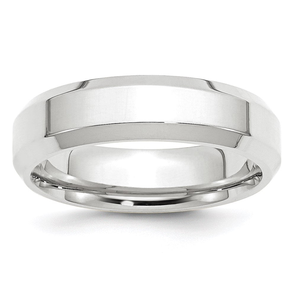 14k White Gold 6mm Beveled Edge Comfort Fit Wedding Band Size 7.5
