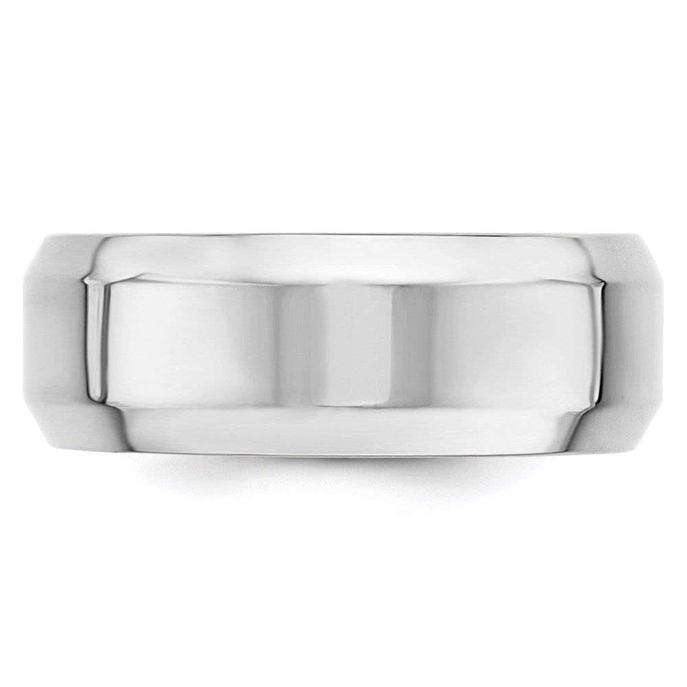 14k White Gold 8mm Beveled Edge Comfort Fit Wedding Band Size 7