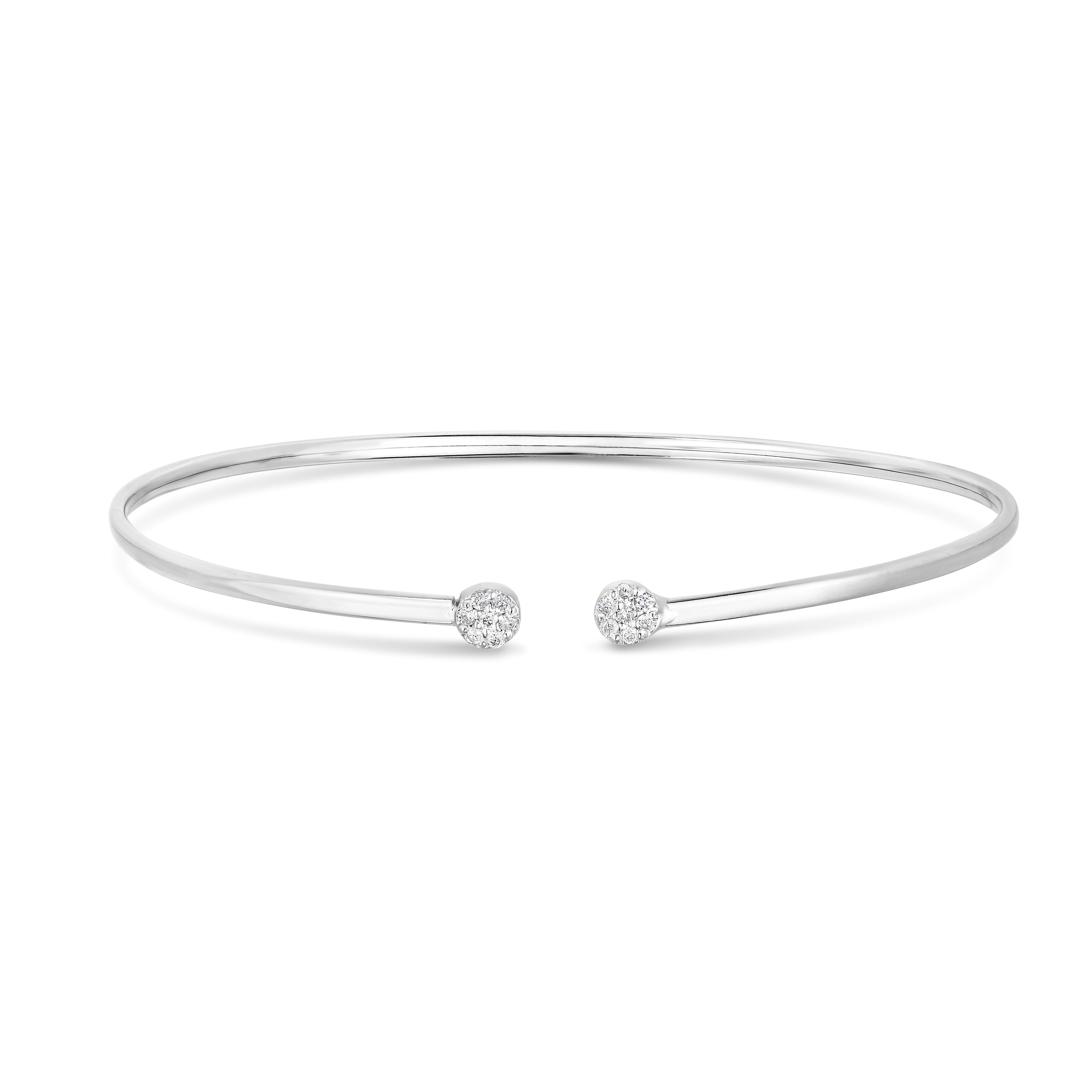 14K White Gold .14Ct Diamond Cluster Cuff 2Mm Bangle