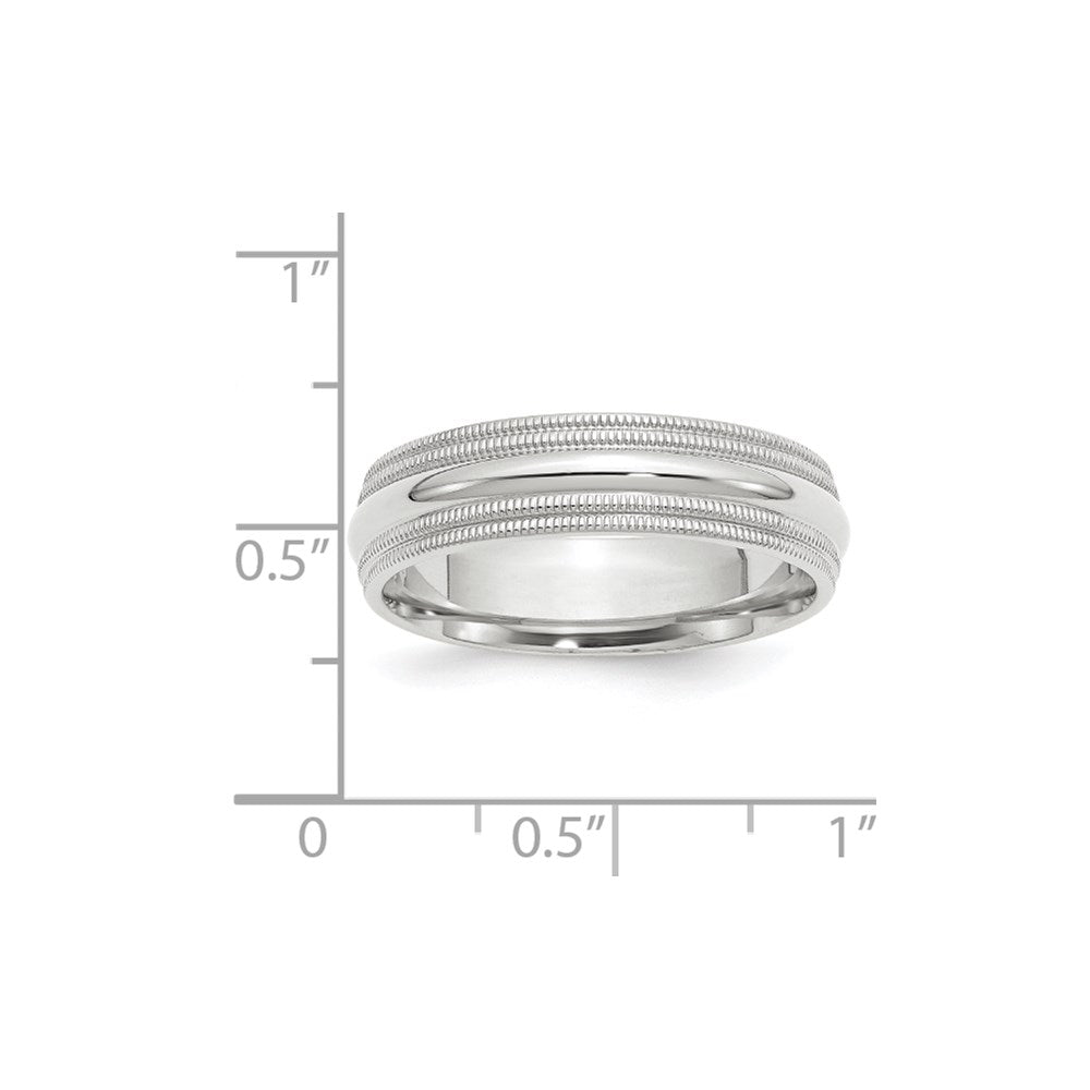 14k White Gold 6mm Double Milgrain Comfort Fit Wedding Band Size 4.5