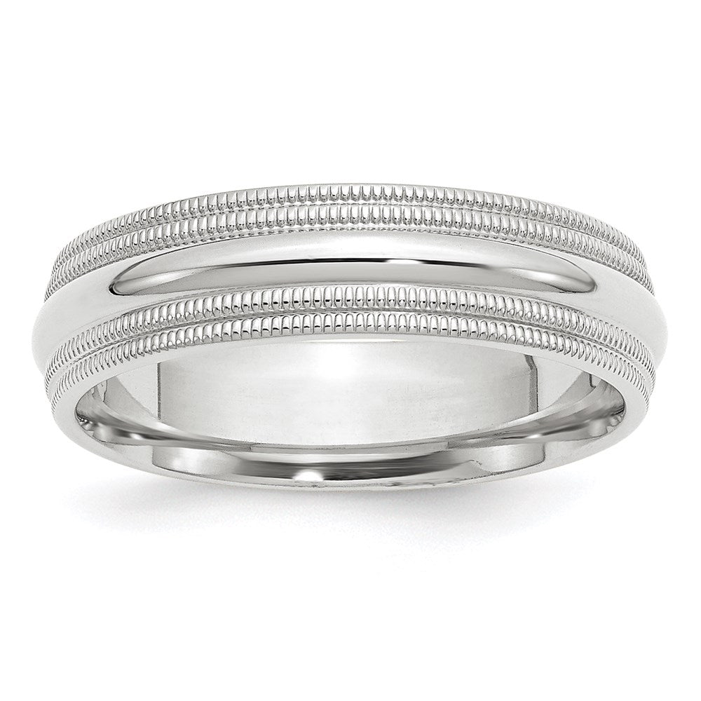 14k White Gold 6mm Double Milgrain Comfort Fit Wedding Band Size 4.5