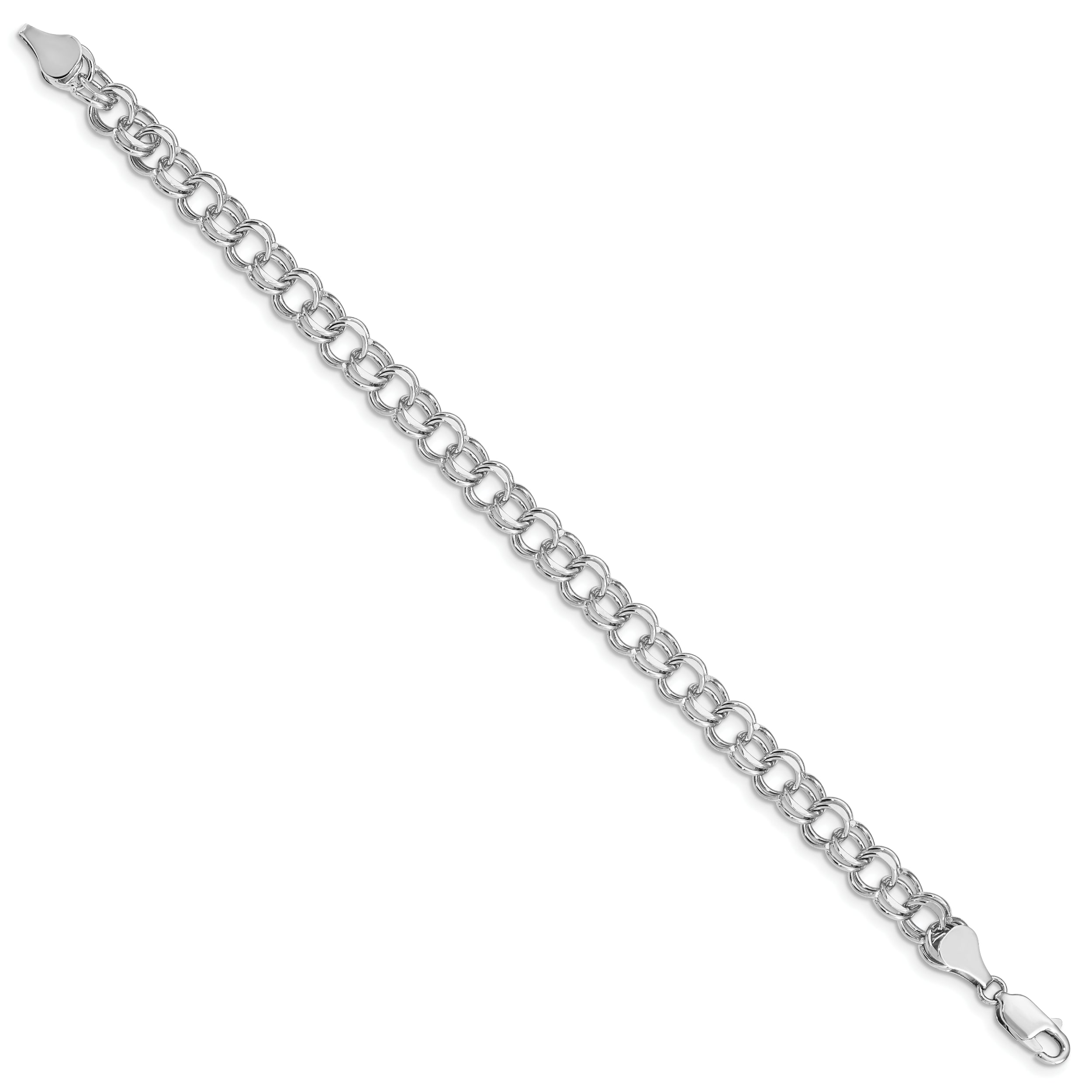 14k White Gold 7.5mm Solid Double Link 7 inch Charm Bracelet