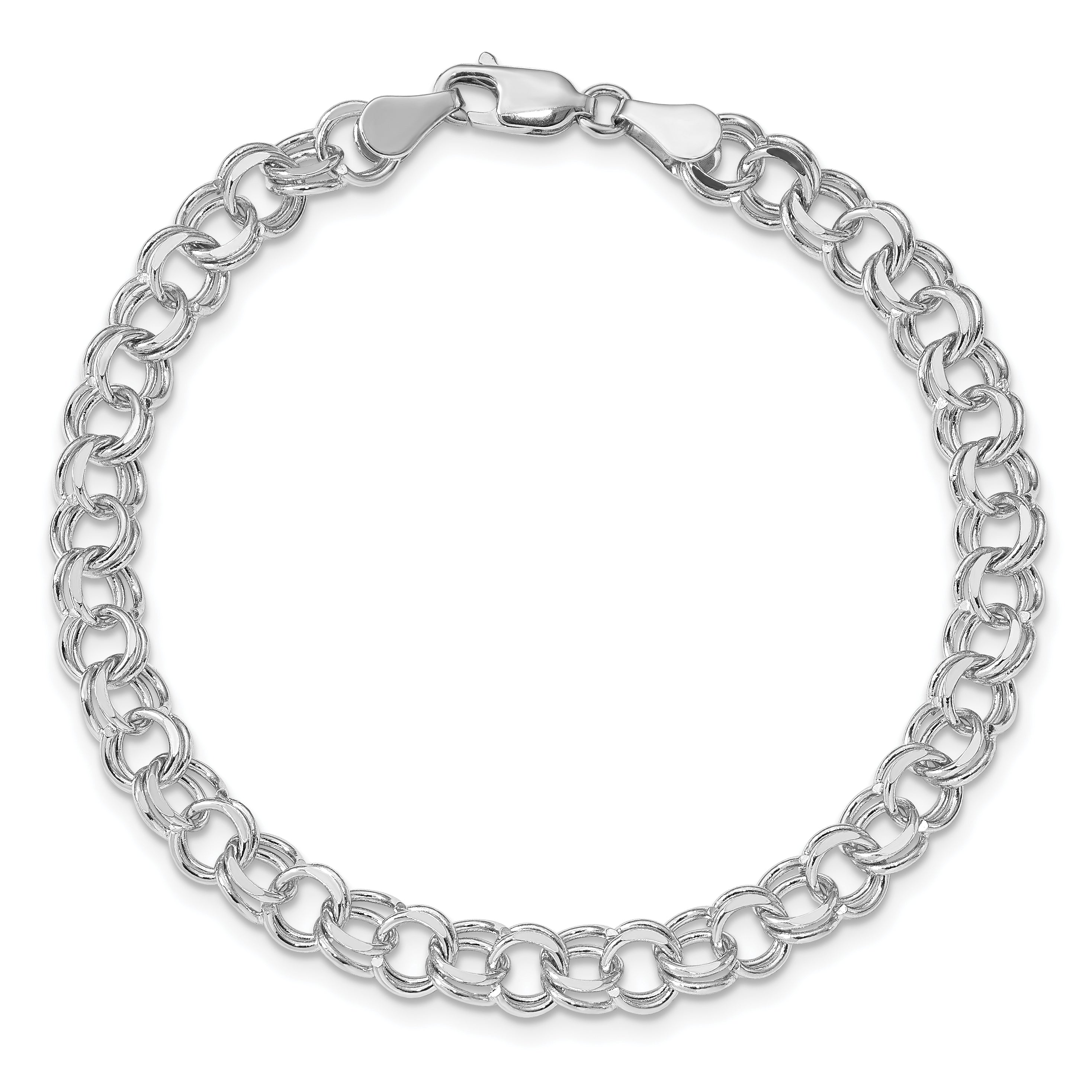 14k White Gold 7.5mm Solid Double Link 7 inch Charm Bracelet