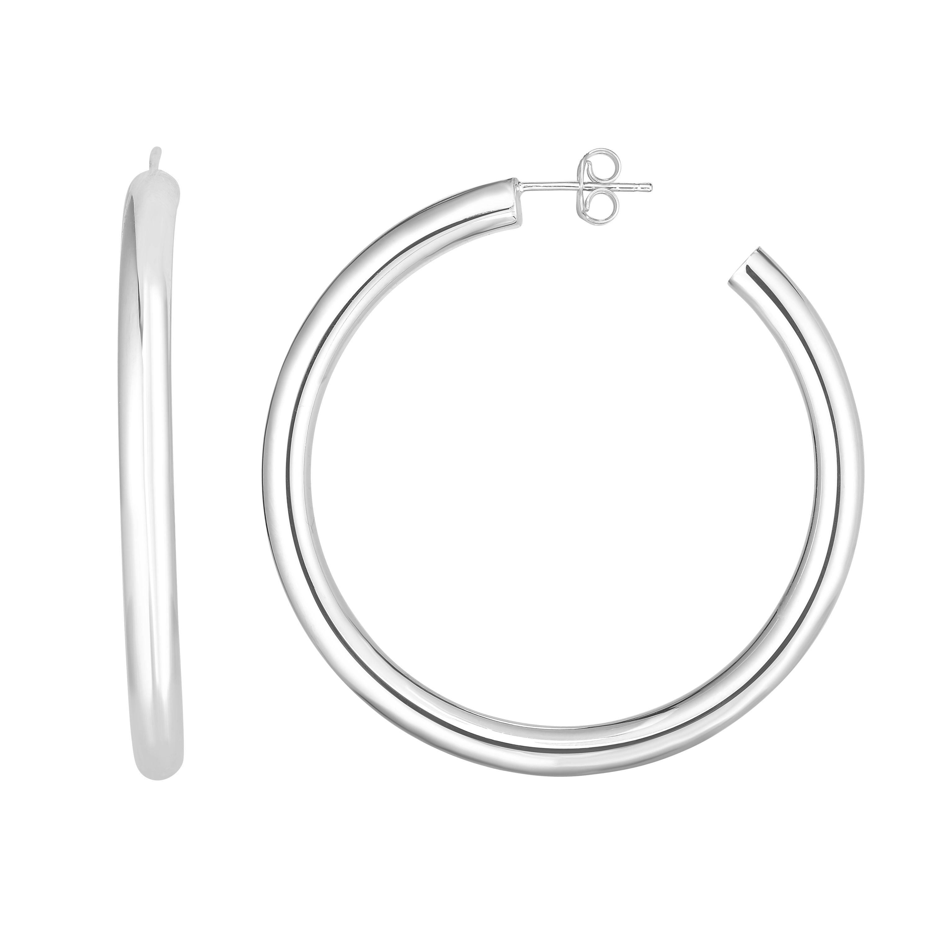 14K White Gold 4X40Mm C Hoop With Push Back Closure