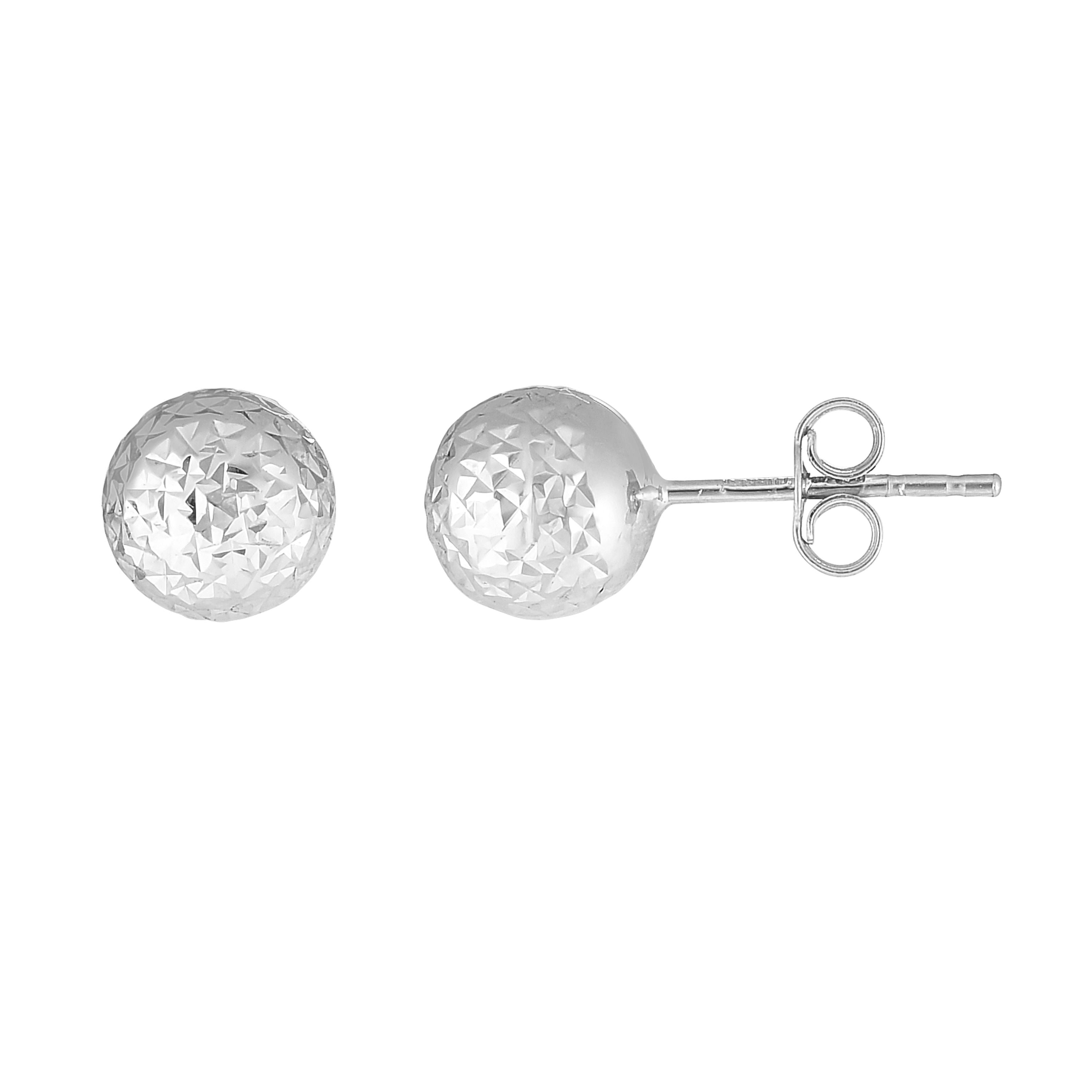 14K White Gold 7mm Crystal Cut Post Earring