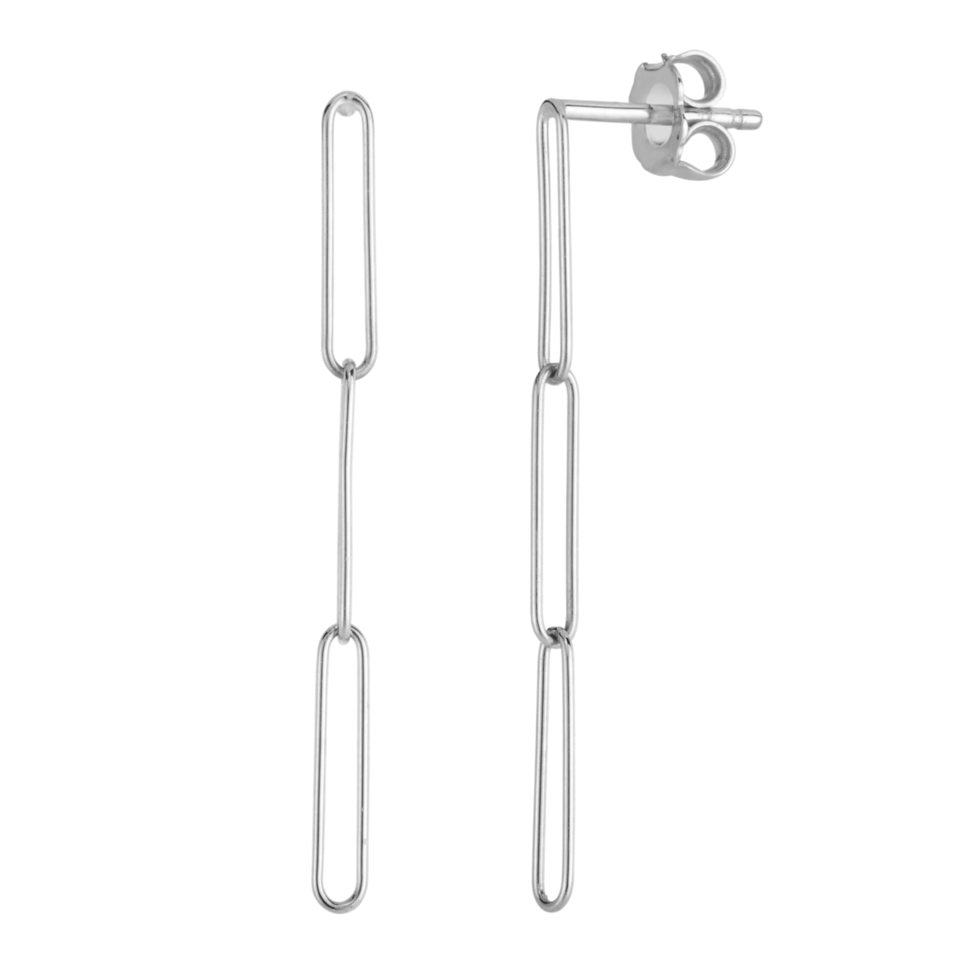 14K White Gold Extra Long Lungo Paperclip Drop Earrings. One Link Measures 2.7Mm X 13.6Mm.