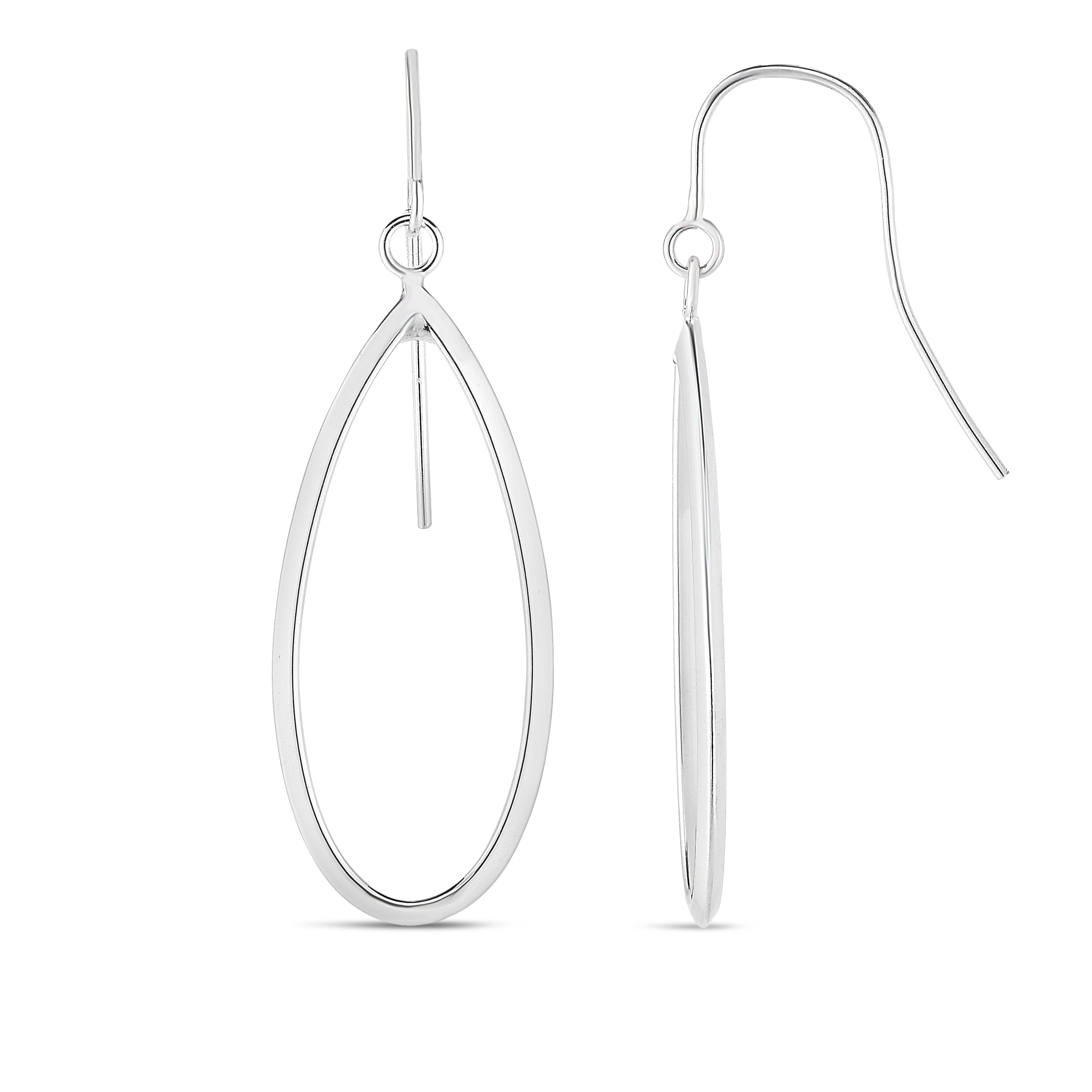 14K White Gold Graduated Open Oval Dangle Earring