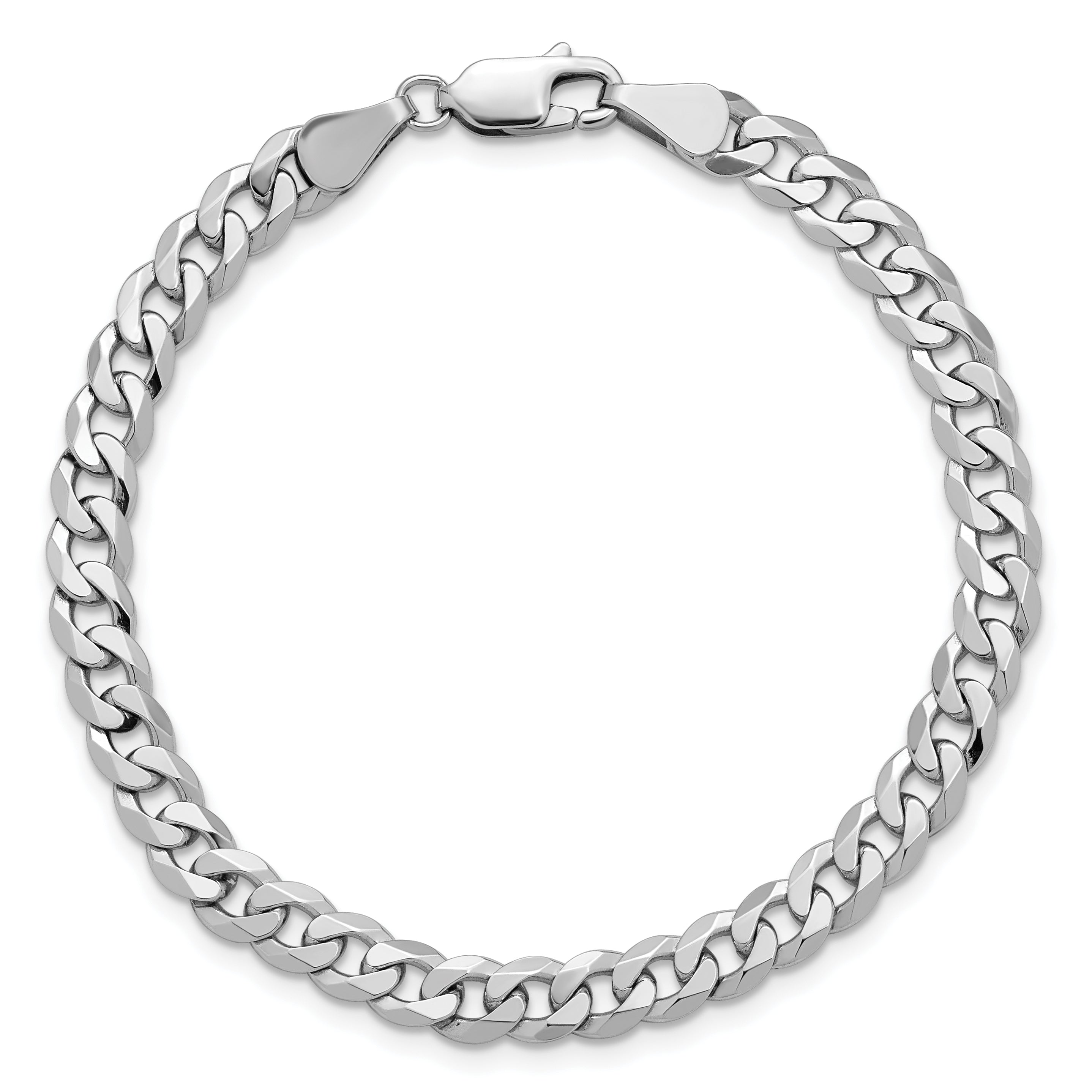 14K White Gold 7 inch 5.75mm Flat Beveled Curb with Lobster Clasp Bracelet