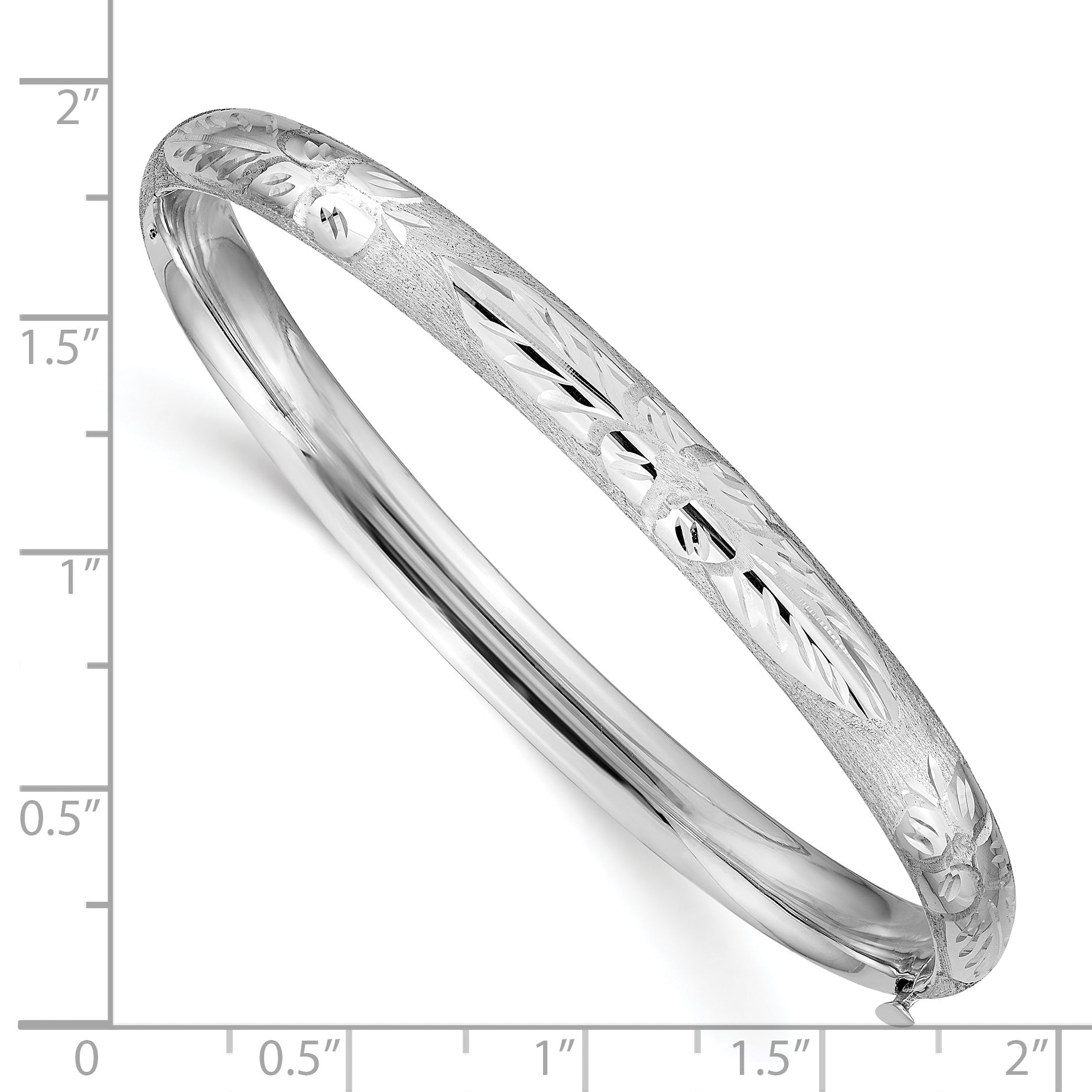14k 4/16 White Gold Florentine Engraved 6.00mm Hinged Round Bangle Bracelet