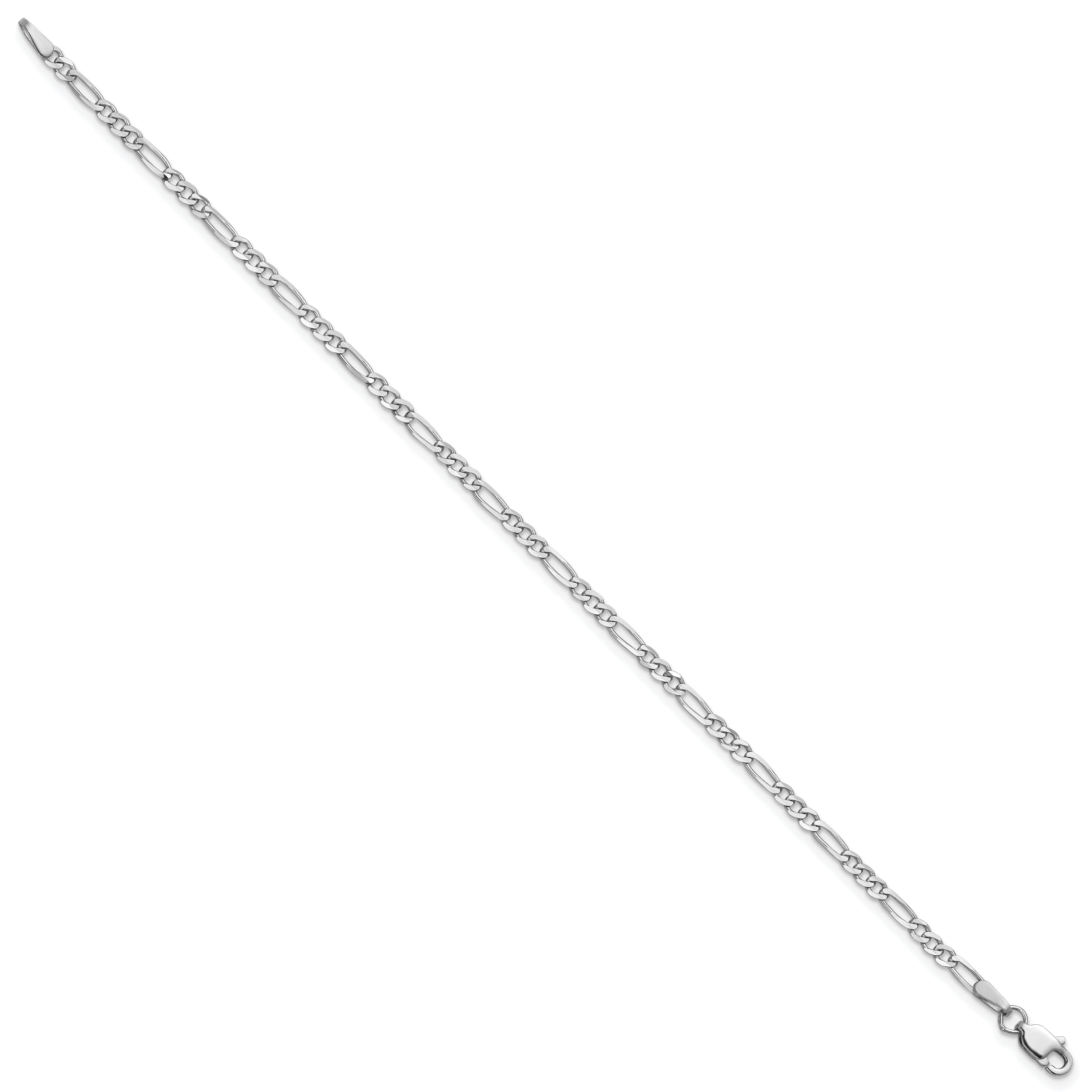 14K White Gold 7 inch 2.25mm Flat Figaro with Lobster Clasp Bracelet