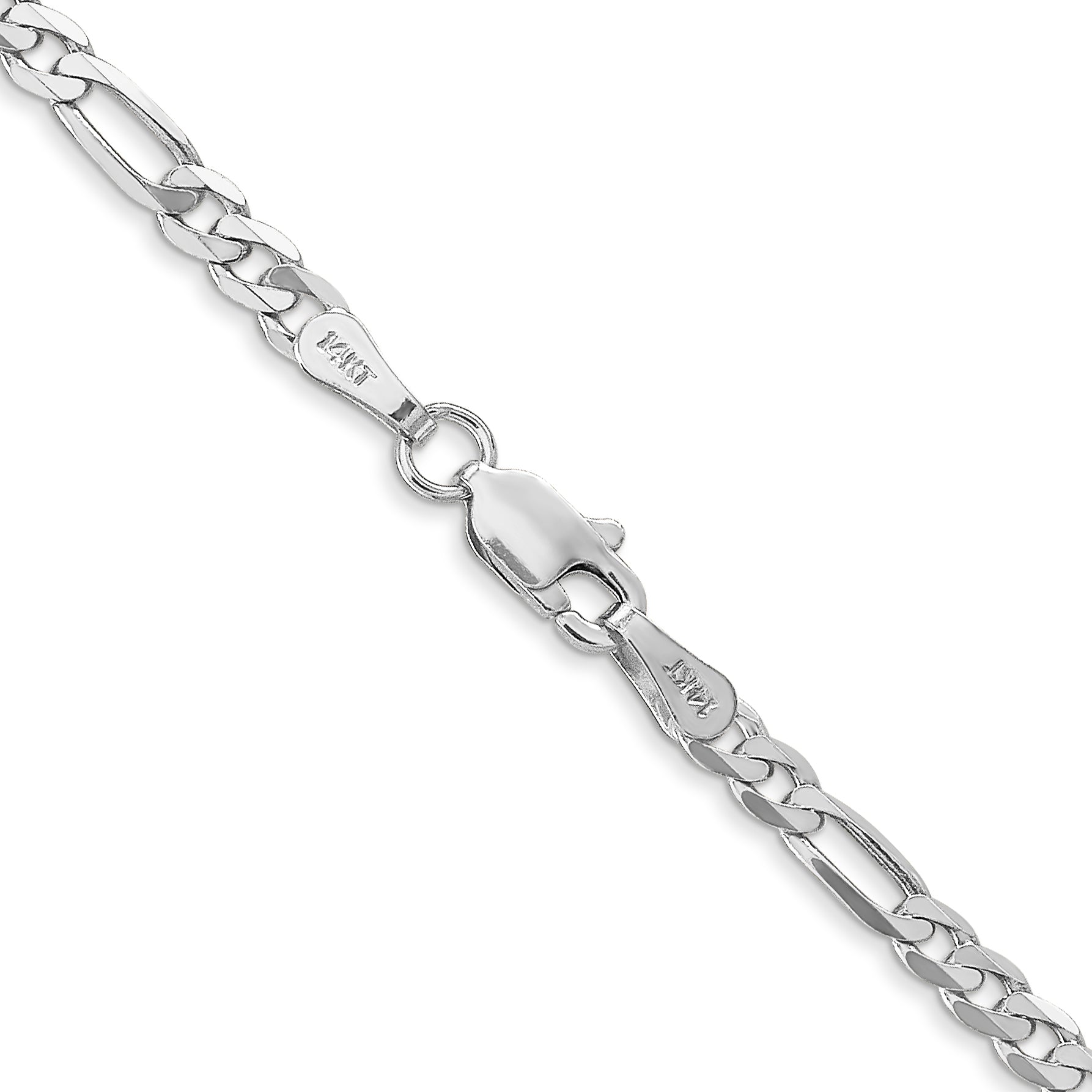 14K White Gold 16 Inch 3Mm Flat Figaro With Lobster Clasp Chain