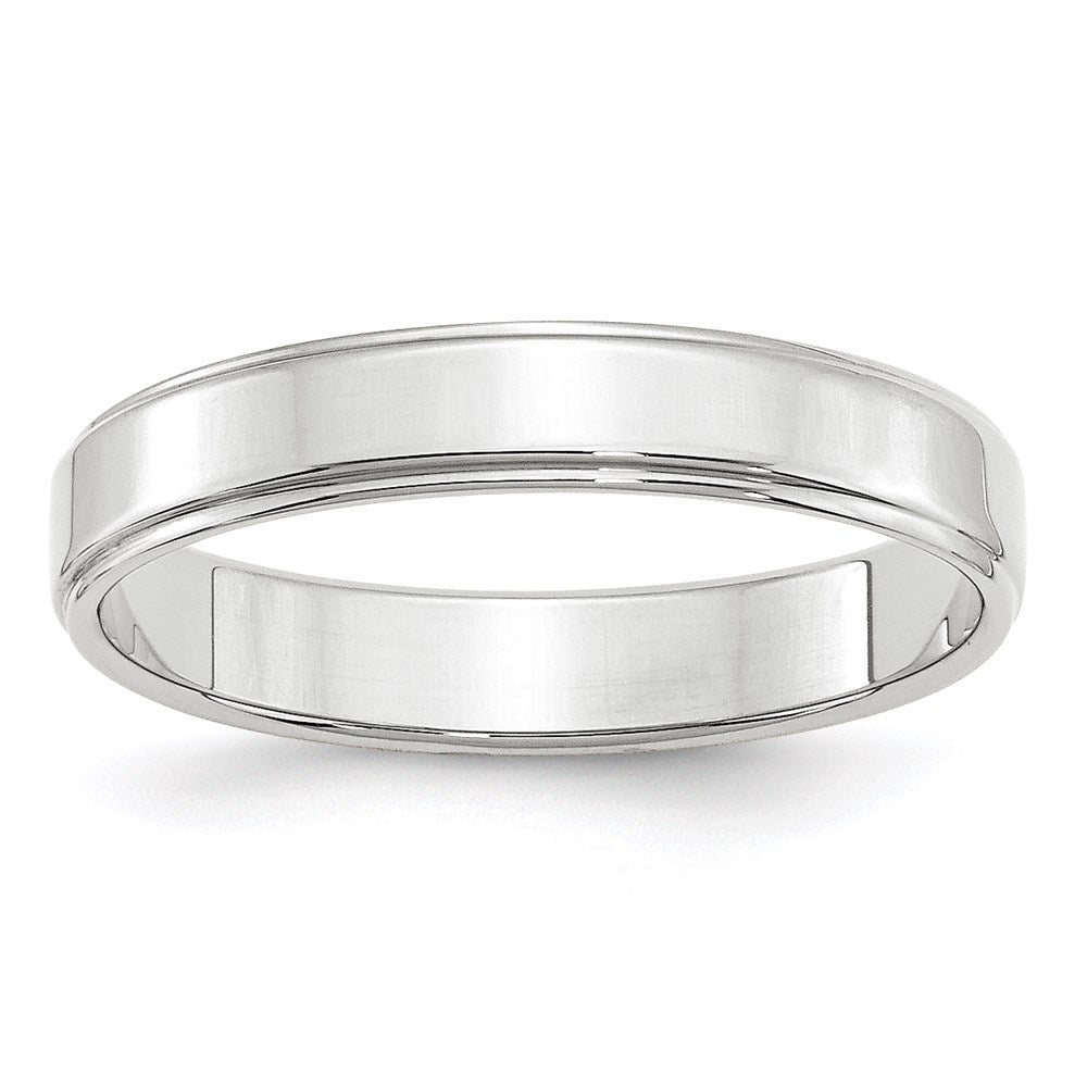 14k White Gold 4mm Flat with Step Edge Wedding Band Size 4.5