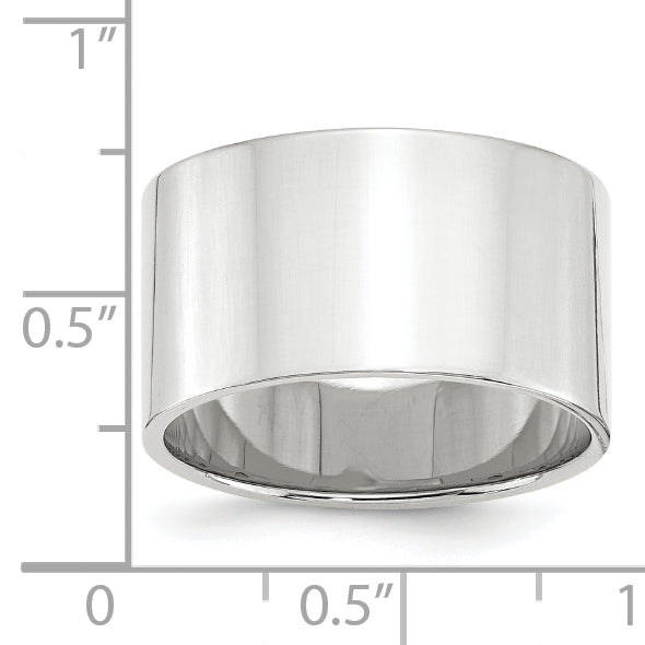 14k White Gold 12mm Lightweight Flat Wedding Band Size 6