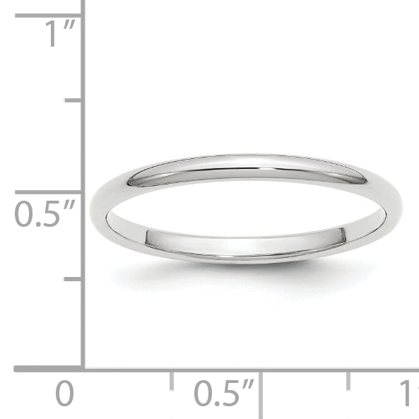 14k White Gold 2mm Half-Round Wedding Band Size 8.5