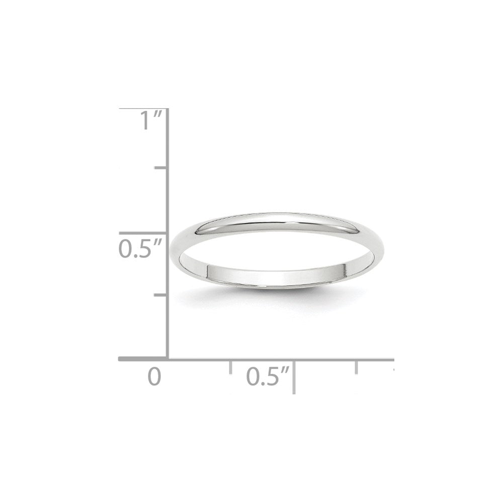 14k White Gold 2mm Lightweight Half Round Wedding Band Size 9.5