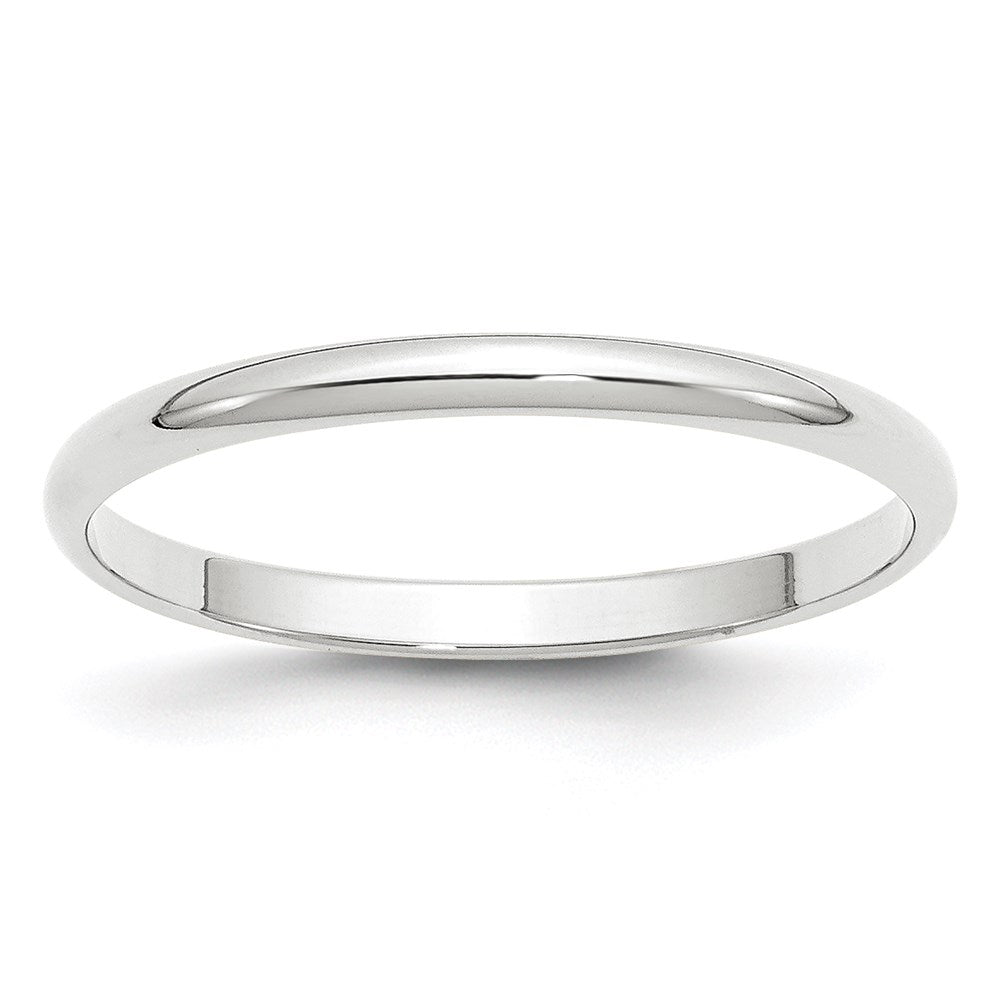 14k White Gold 2mm Lightweight Half Round Wedding Band Size 6