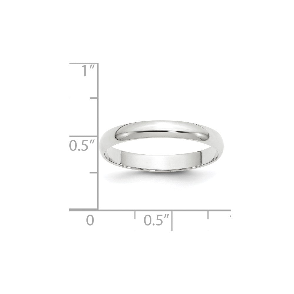 14k White Gold 3mm Lightweight Half Round Wedding Band Size 11.5