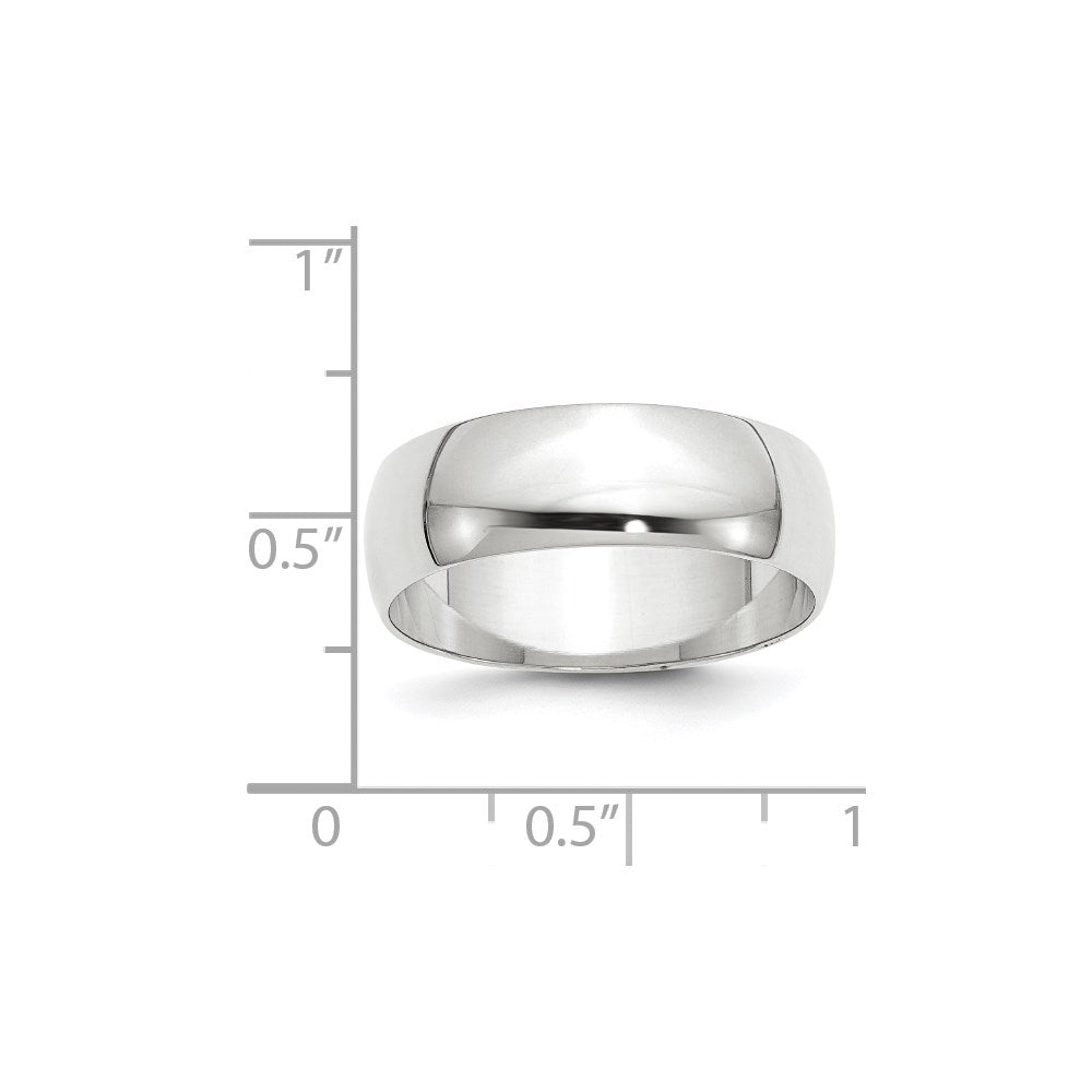 14k White Gold 7mm Lightweight Half Round Wedding Band Size 4.5