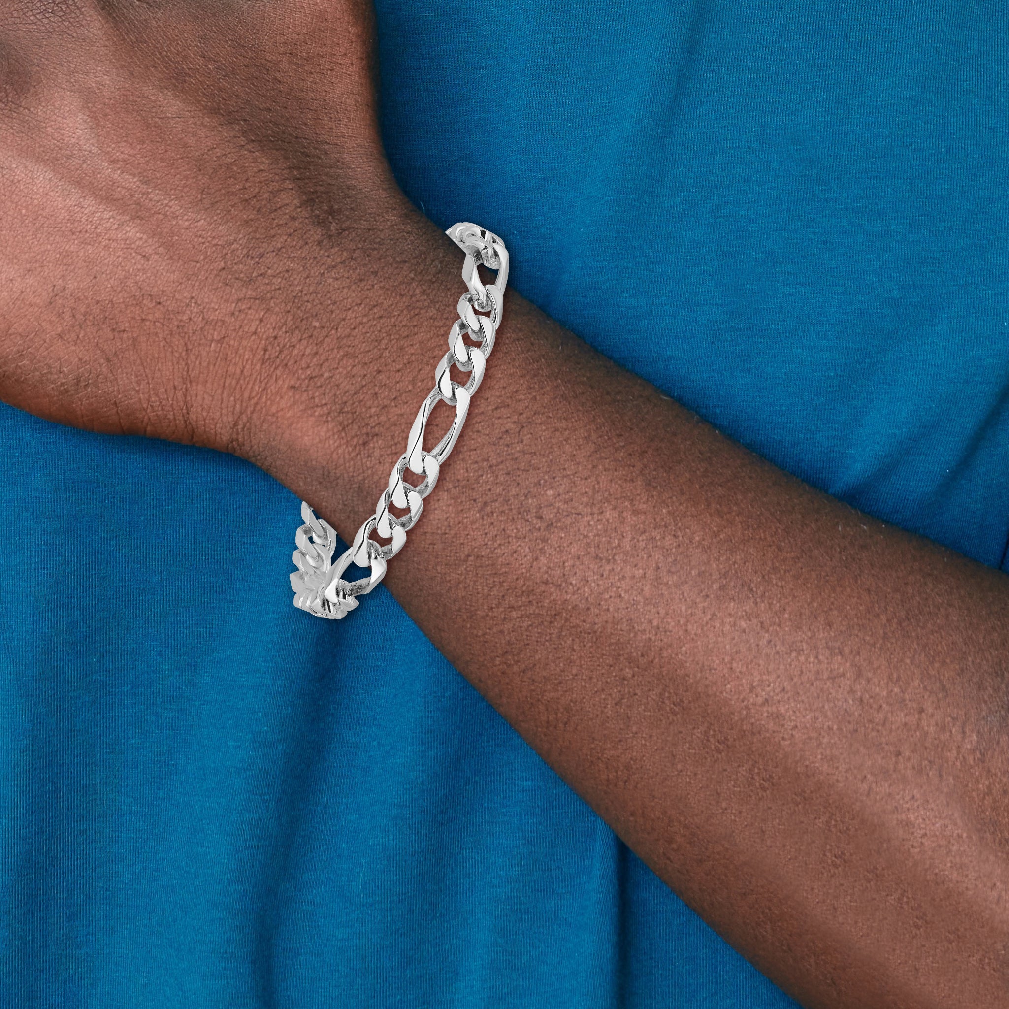 14K White Gold 8 Inch 8Mm Hand Polished Figaro Link With Fancy Lobster Clasp Bracelet