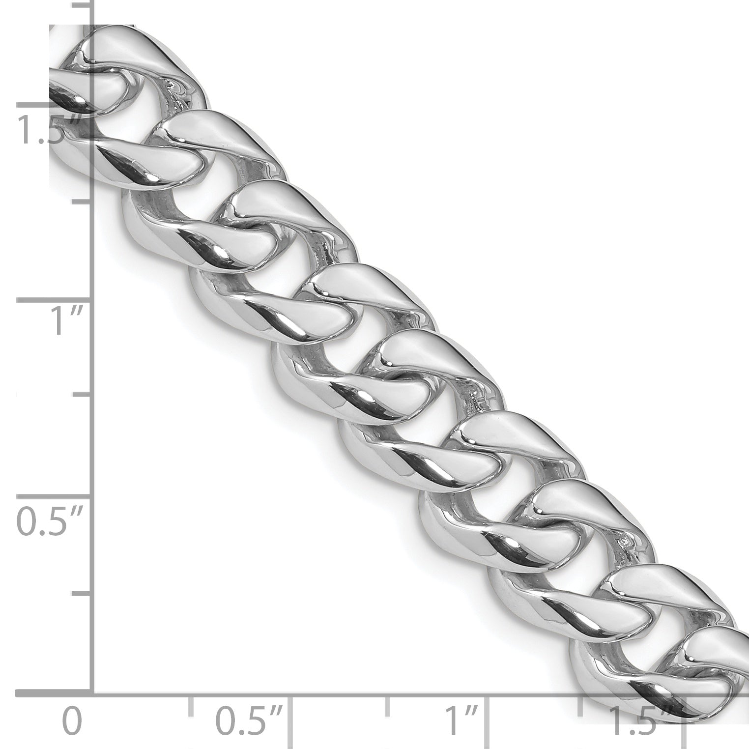 14K White Gold 20 Inch 9.6Mm Hand Polished Rounded Curb Link With Box Catch Clasp Chain