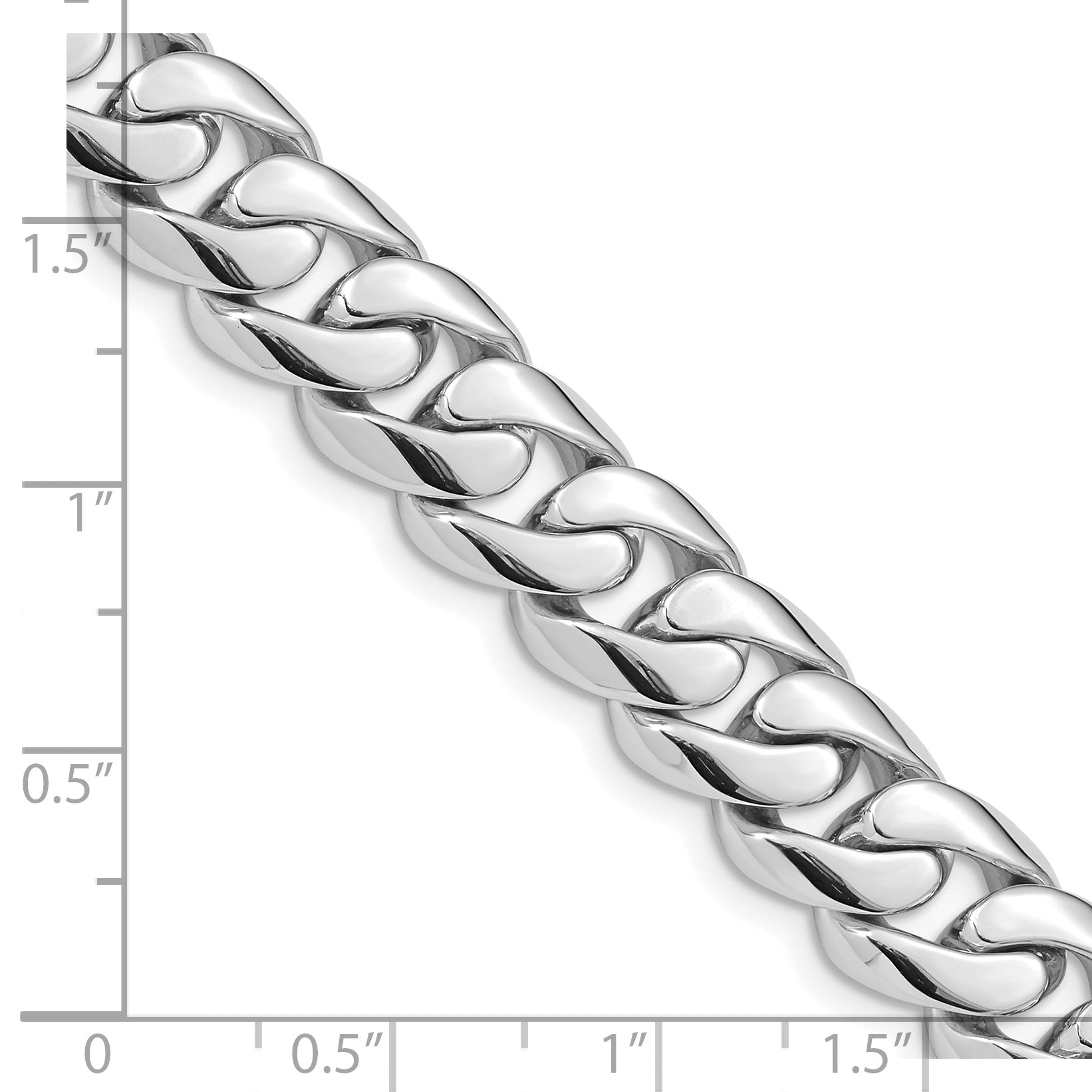 14K White Gold 22 Inch 10.8Mm Hand Polished Rounded Curb Link With Box Catch Clasp Chain