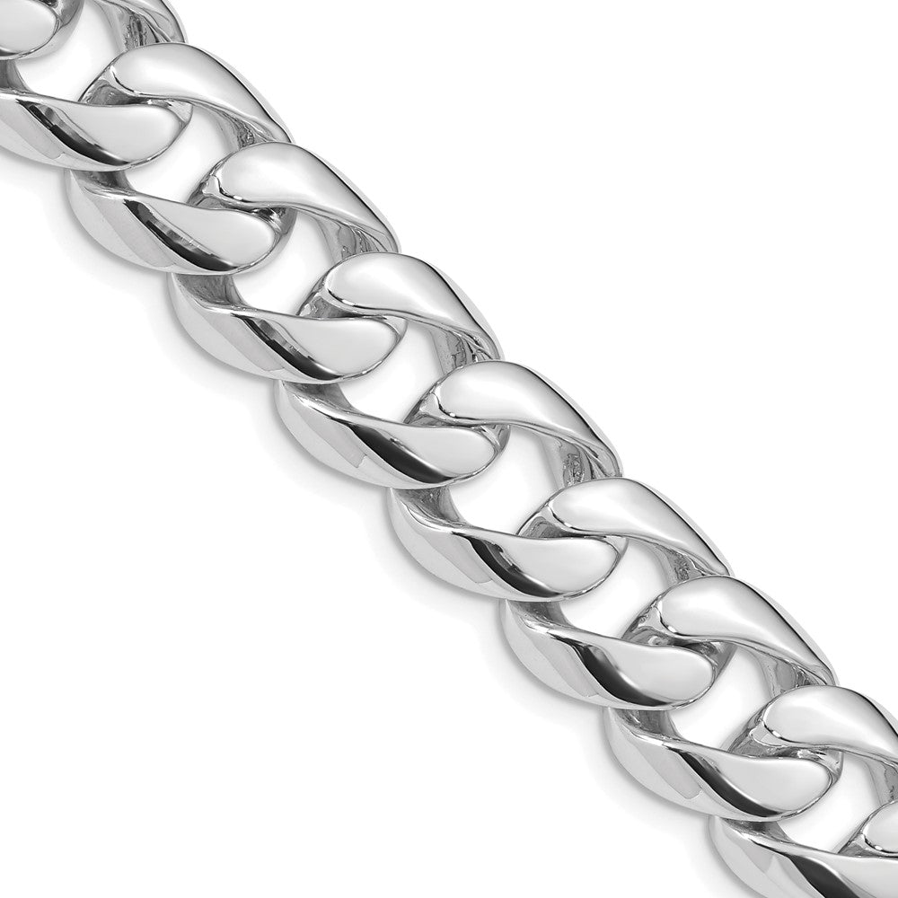 14K White Gold 24 inch 13.4mm Hand Polished Rounded Curb Link with Box Catch Clasp Chain