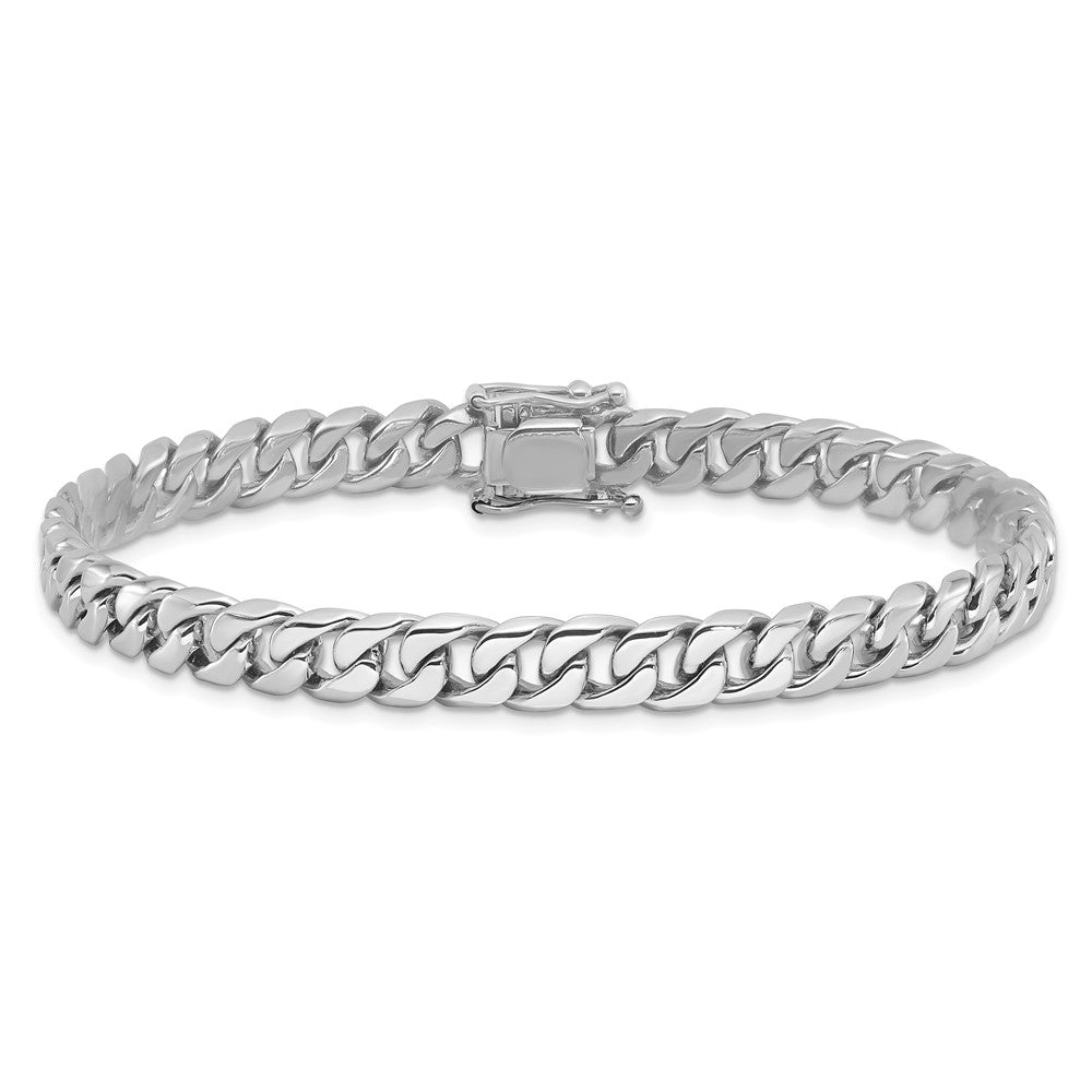 14K White Gold 8 inch 6.8mm Hand Polished Flat Beveled Curb Link with Box Catch Clasp Bracelet