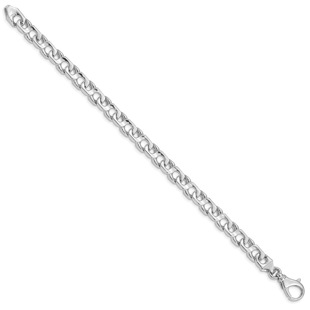14K White Gold 8 inch 7.4mm Hand Polished Fancy Link with Fancy Lobster Clasp Bracelet