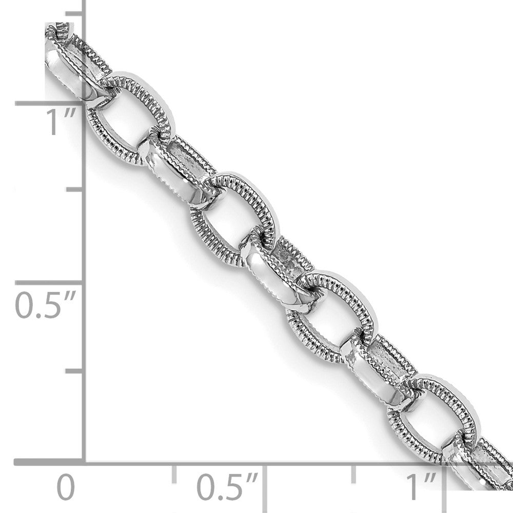 14K White Gold 24 inch 5mm Hand Polished with Ridged Edge Fancy Link Fancy Lobster Clasp Chain