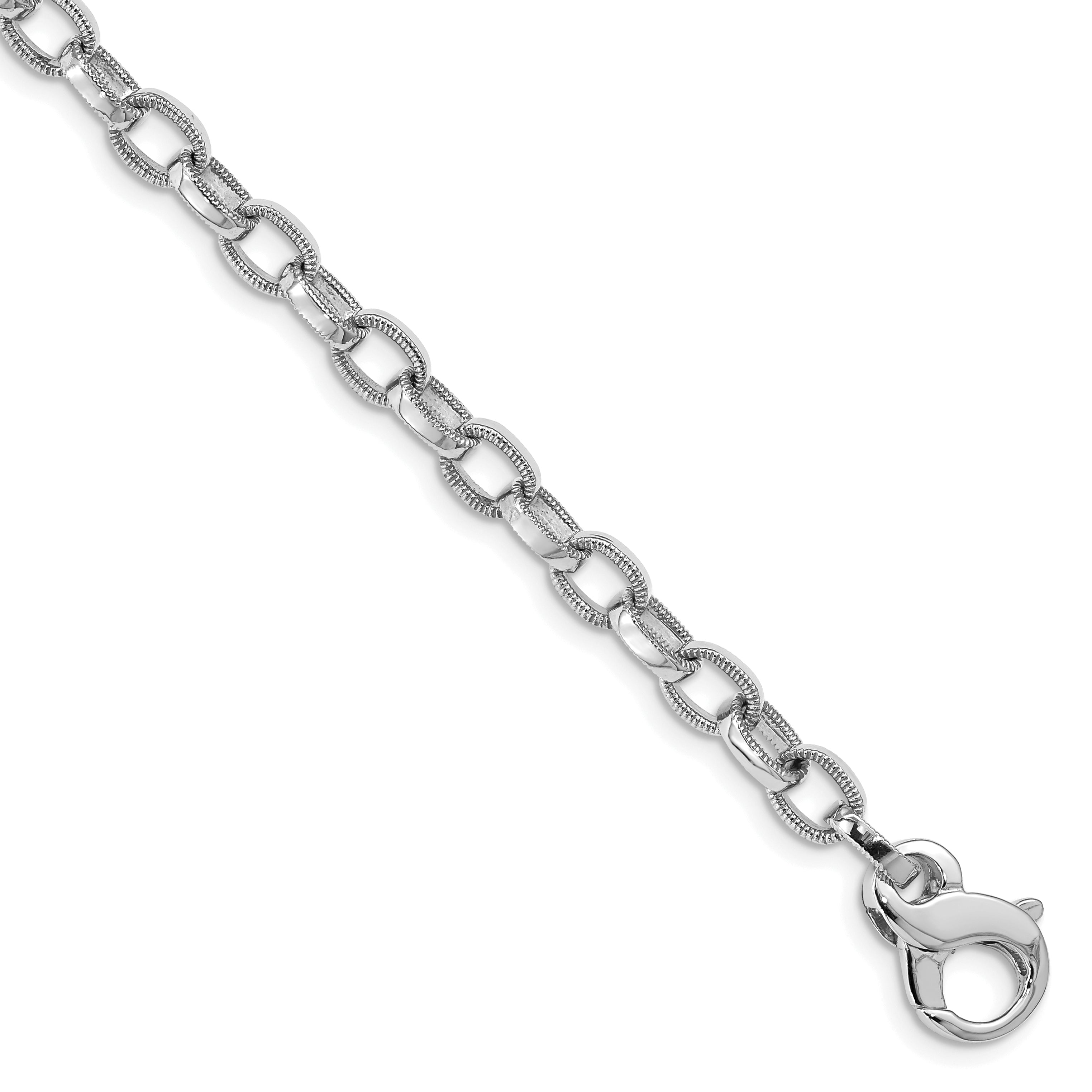 14K White Gold 7.5 Inch 5Mm Hand Polished With Ridged Edge Fancy Link Fancy Lobster Clasp Bracelet