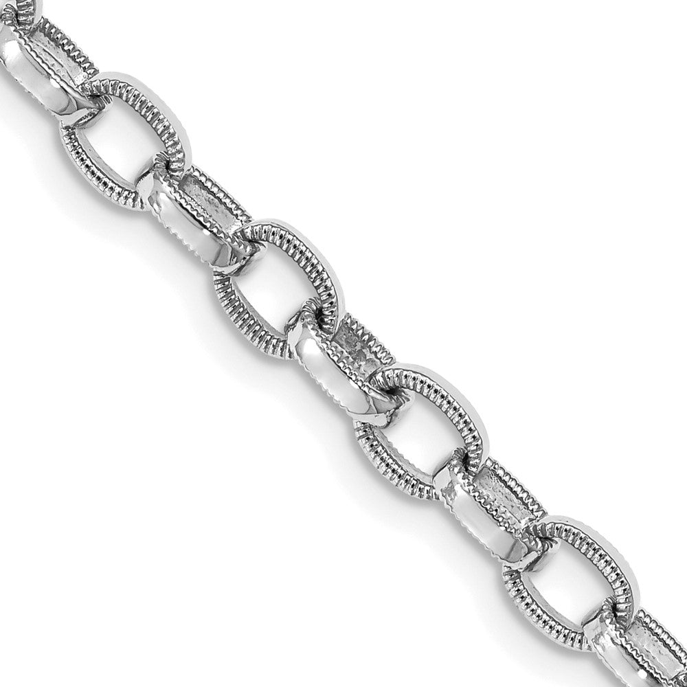 14K White Gold 22 inch 5mm Hand Polished with Ridged Edge Fancy Link Fancy Lobster Clasp Chain