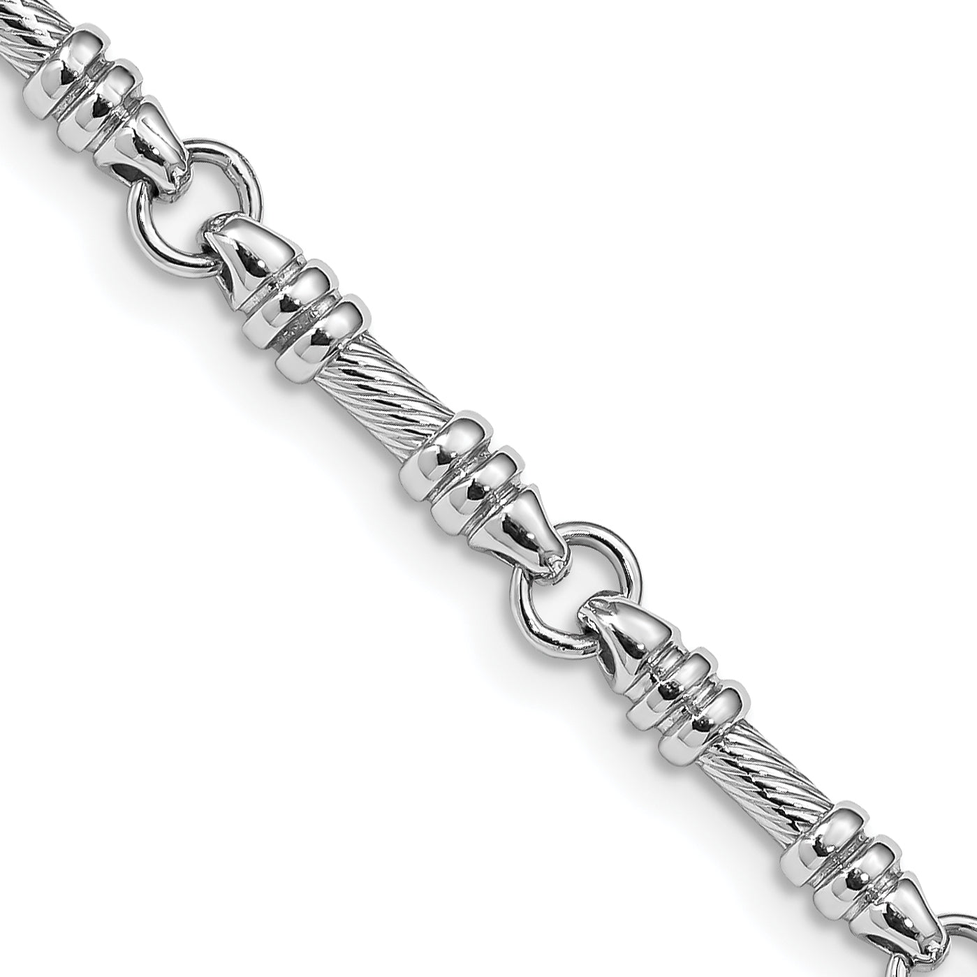 14K White Gold 24 Inch 3.5Mm Hand Polished And Textured Fancy Link With Fancy Lobster Clasp Chain