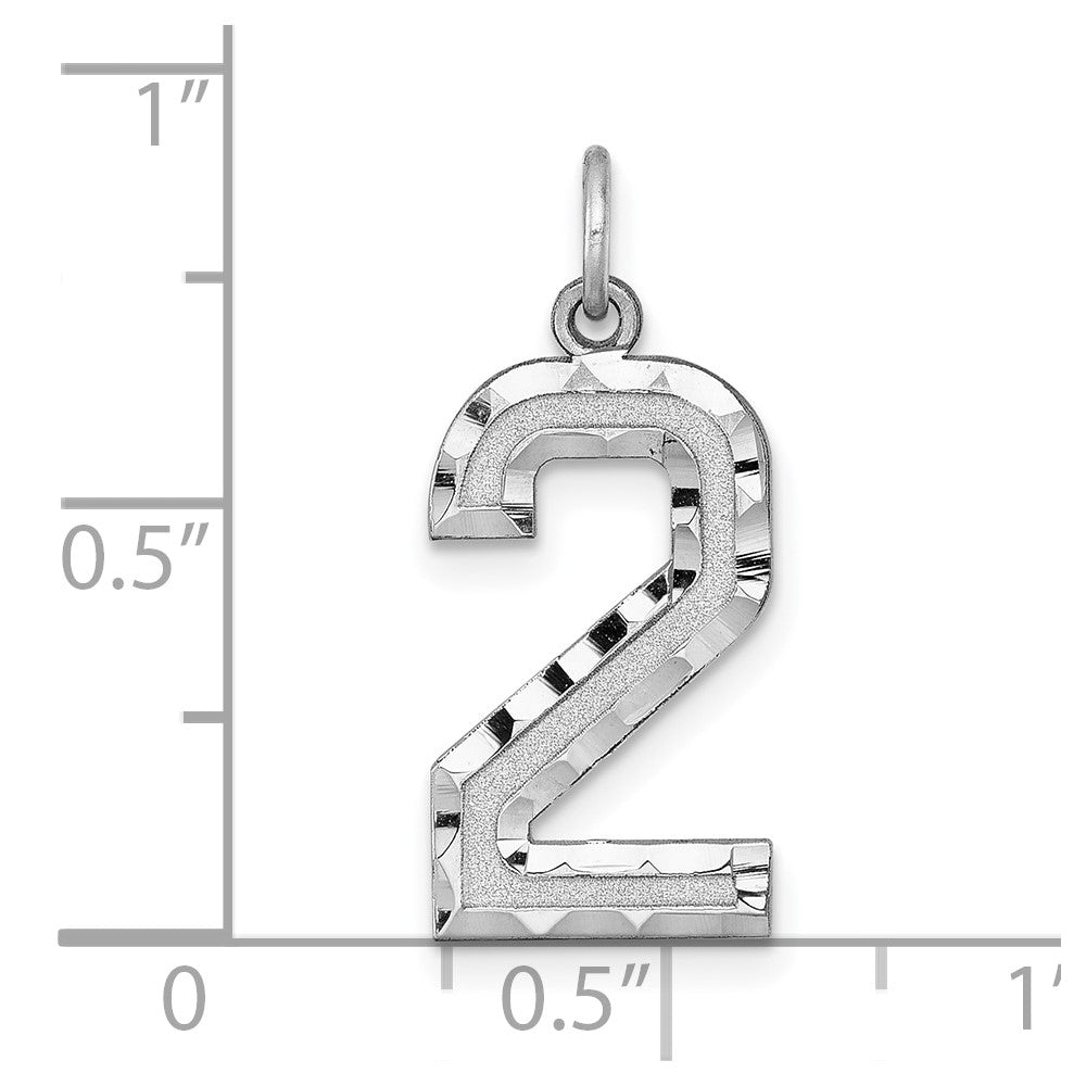 14kw Large Brushed Diamond-cut Number 2 Charm