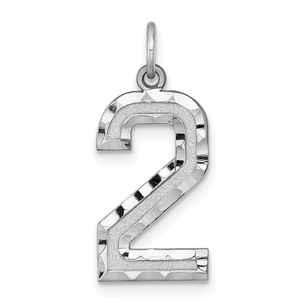 14kw Large Brushed Diamond-cut Number 2 Charm
