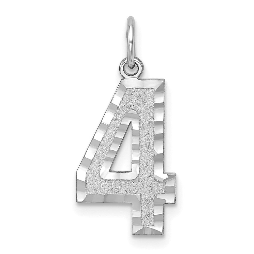 14kw Large Brushed Diamond-cut Number 4 Charm