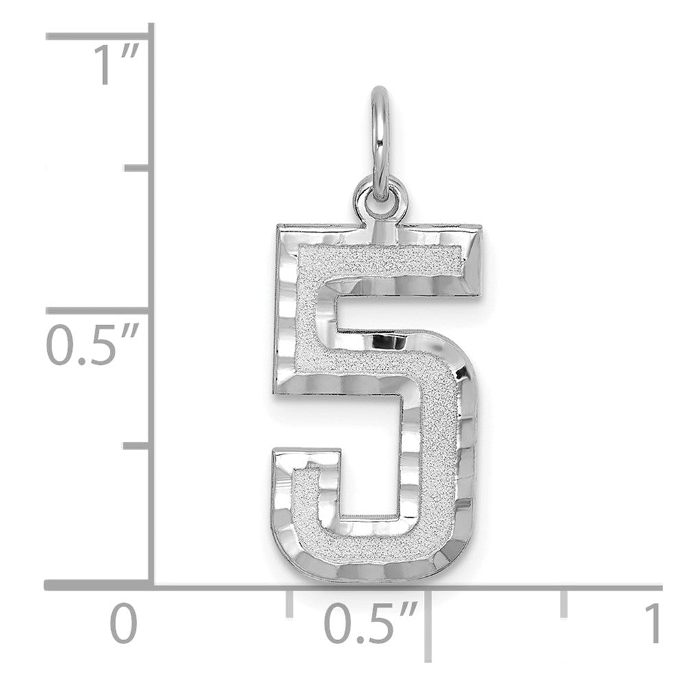14kw Large Brushed Diamond-cut Number 5 Charm