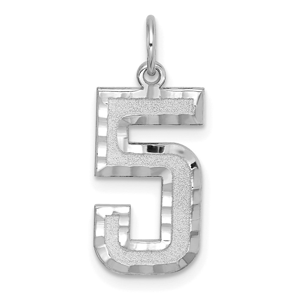 14kw Large Brushed Diamond-cut Number 5 Charm
