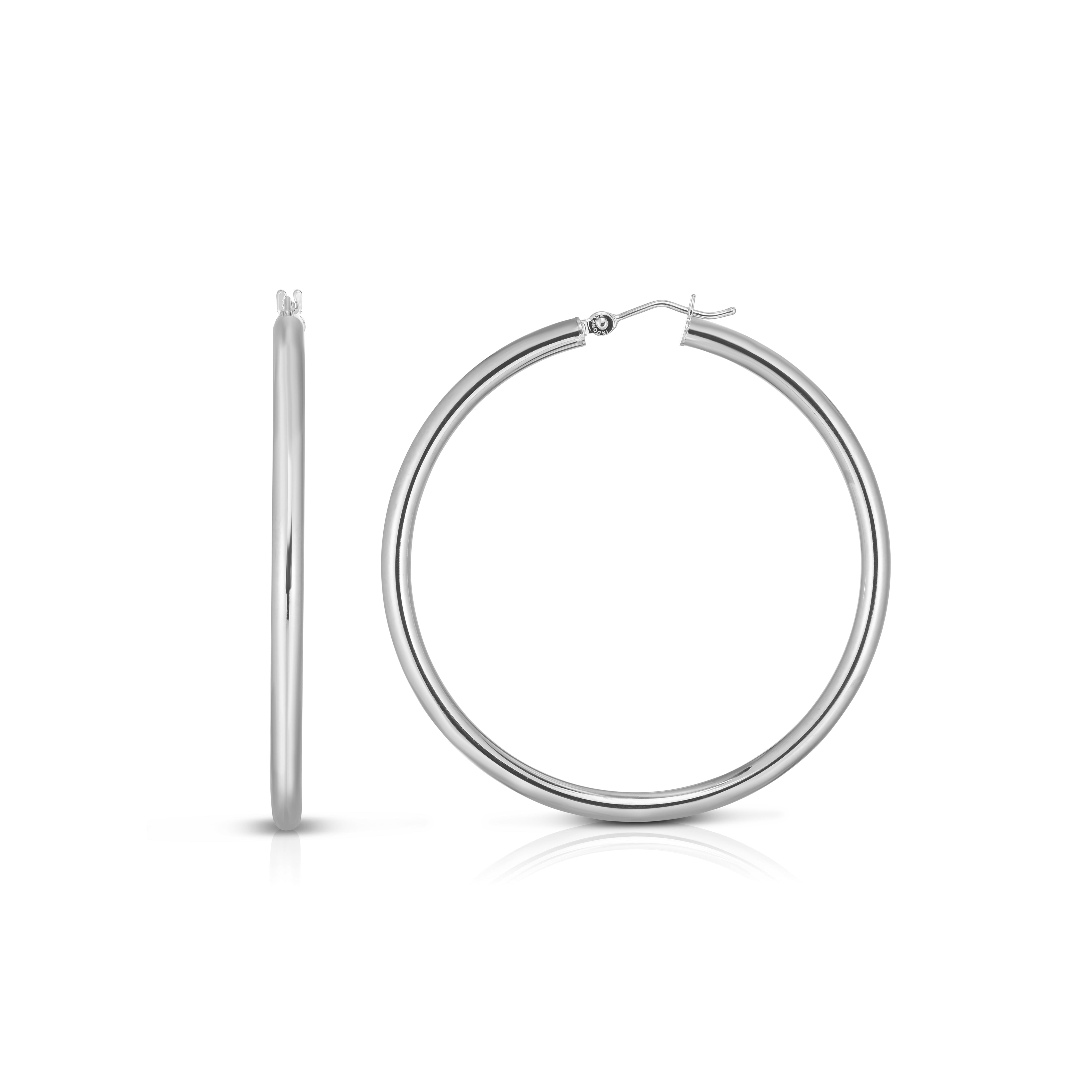 14K White Gold 3X20Mm Hoop Earring