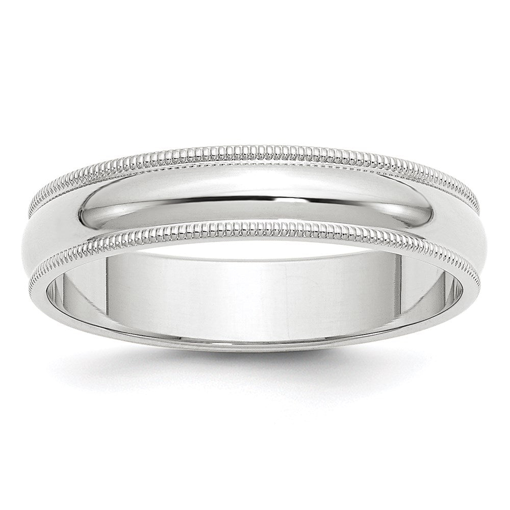 14k White Gold 5mm Milgrain Half Round Wedding Band Size 9