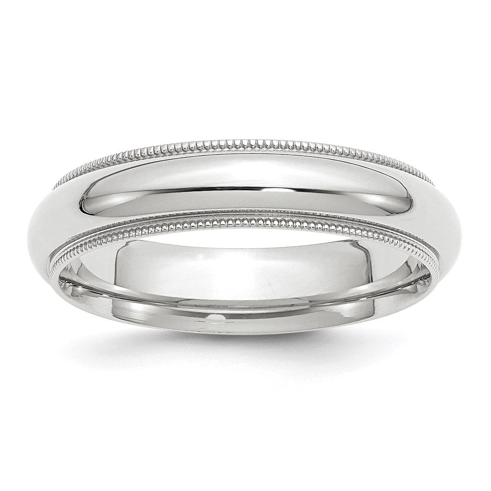 14k White Gold 5mm Milgrain Half Round Comfort Fit Wedding Band Size 9.5