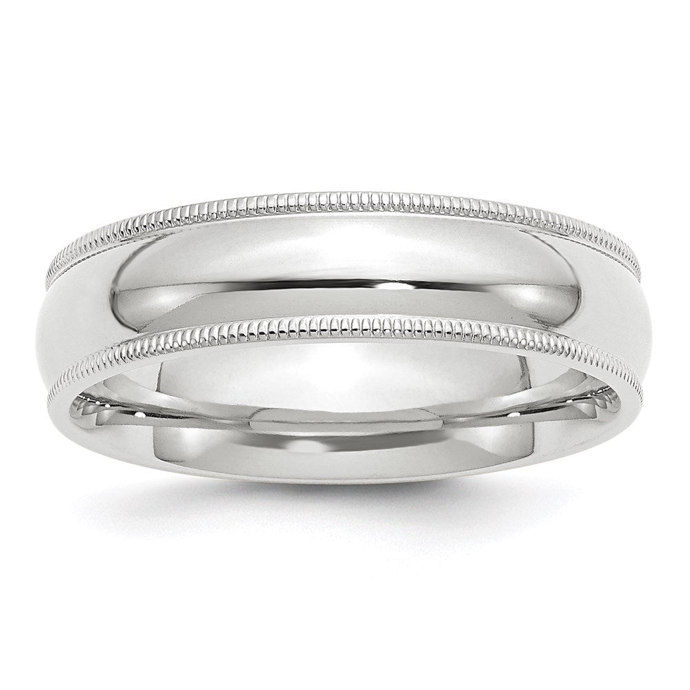 14k White Gold 6mm Milgrain Half Round Comfort Fit Wedding Band Size 6