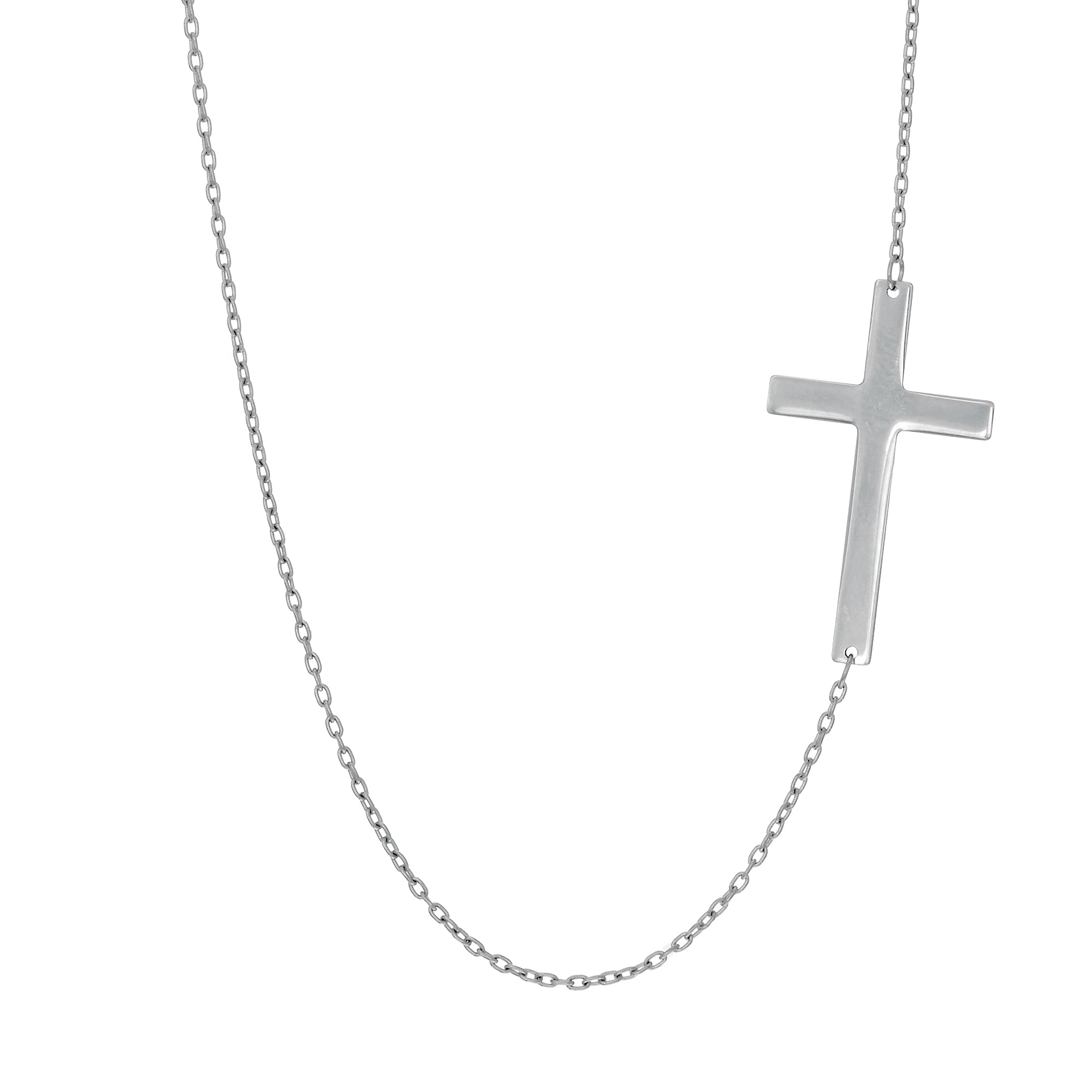 14K White Gold 18" Flat Cross Necklace